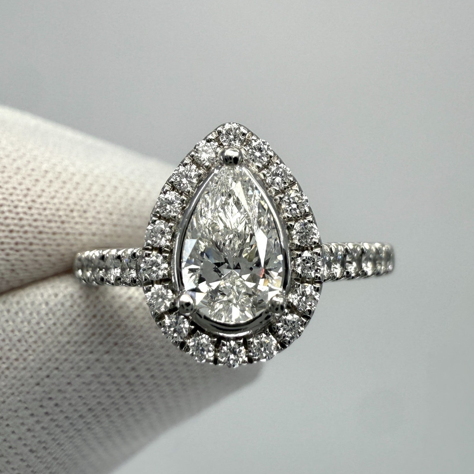 0.83ct GIA Certified NATURAL Pear Cut Diamond SI1 G Platinum Halo Cluster Ring — view 5
