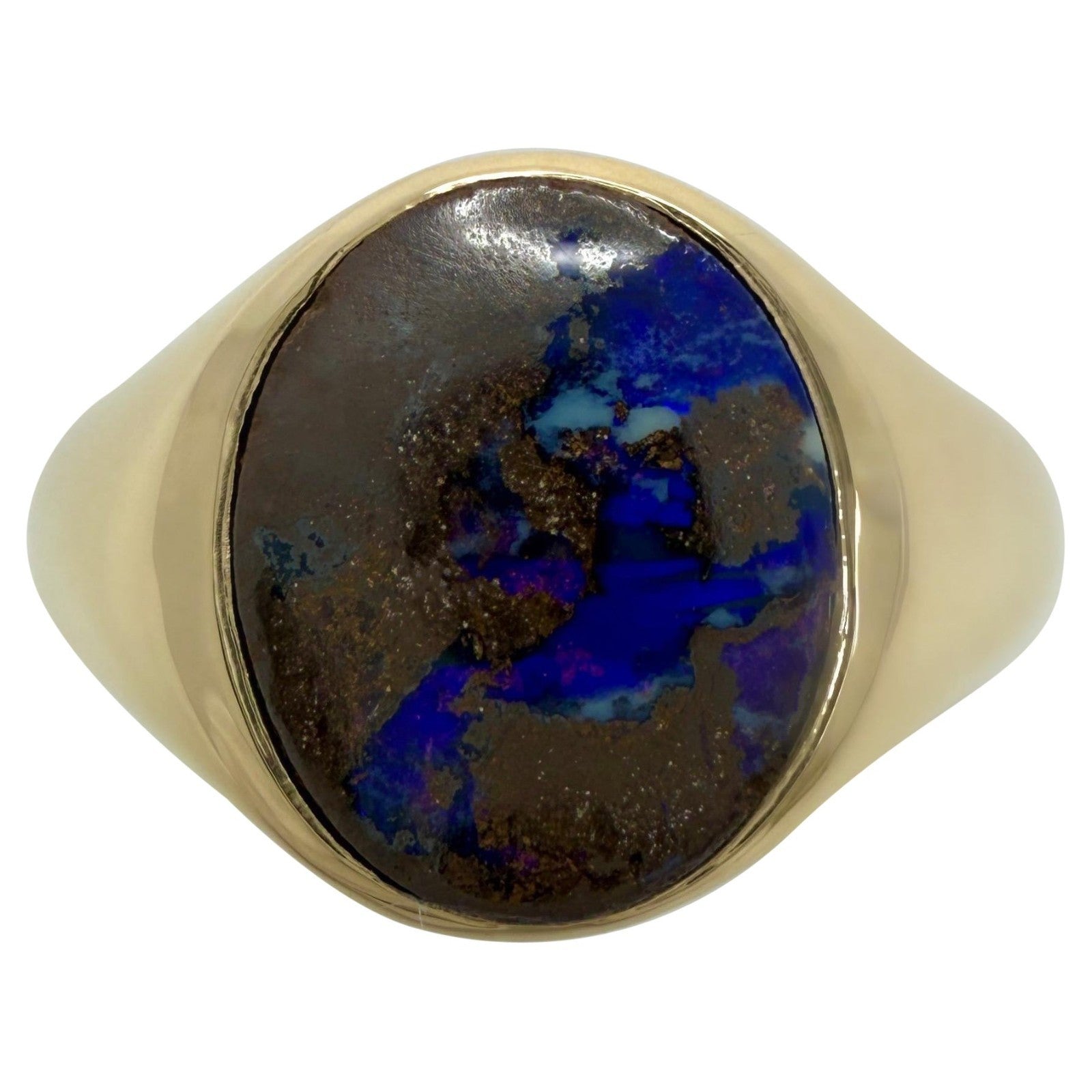 Natural 1.38ct Australian Black Boulder Opal 9k Yellow Gold Oval Signet Ring — view 1