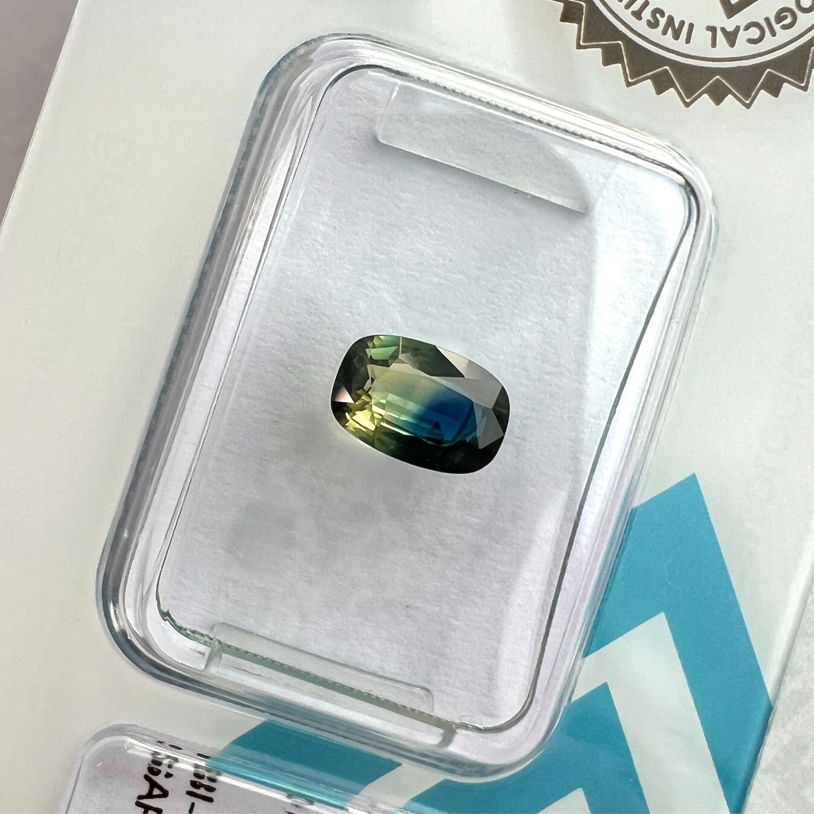 Unique IGI CERTIFIED Bi Colour Blue Yellow AUSTRALIAN Sapphire 0.80ct Cushion
