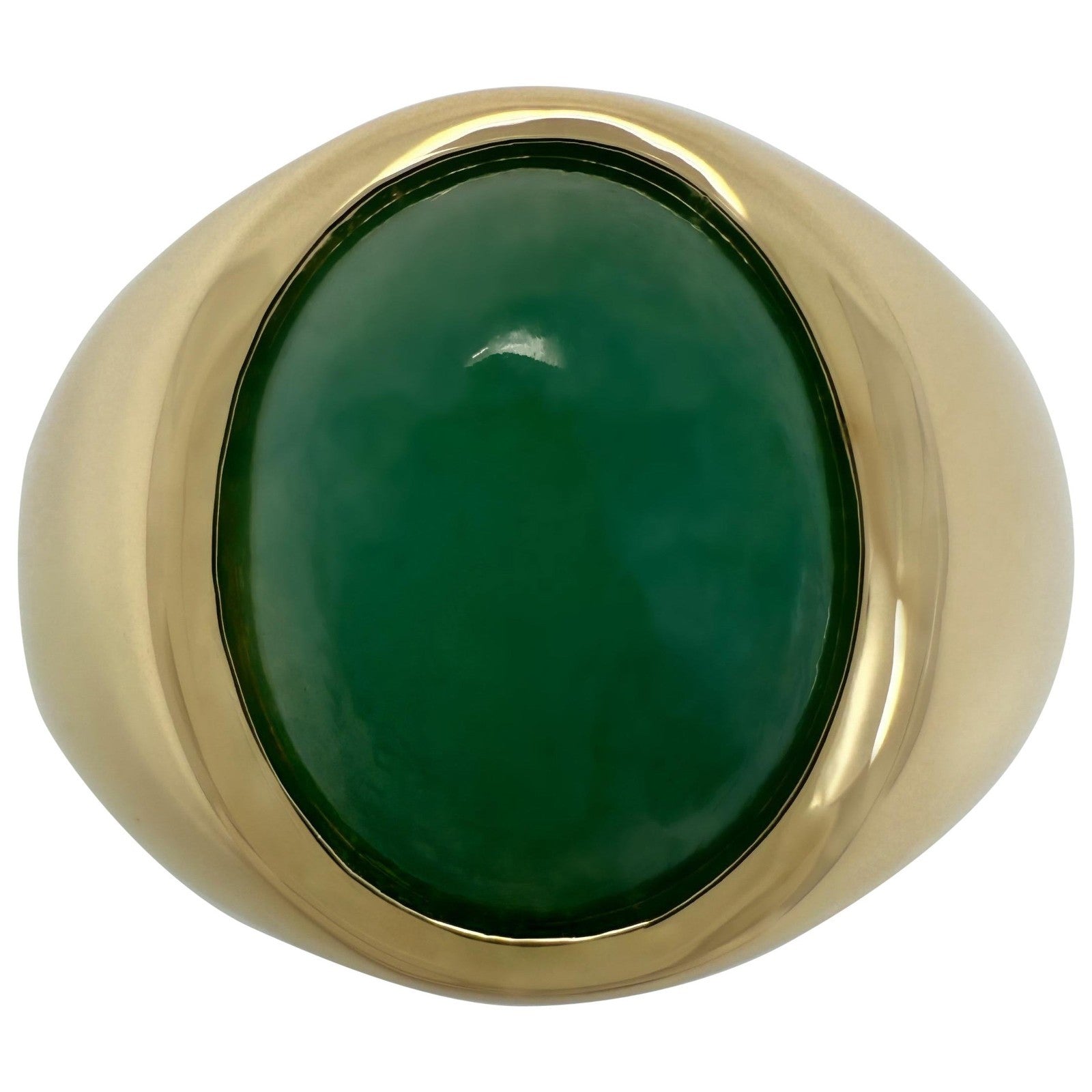 GIA Certified 3.30ct Jadeite A Grade Jade Green Oval 18k Yellow Gold Signet Ring — view 1