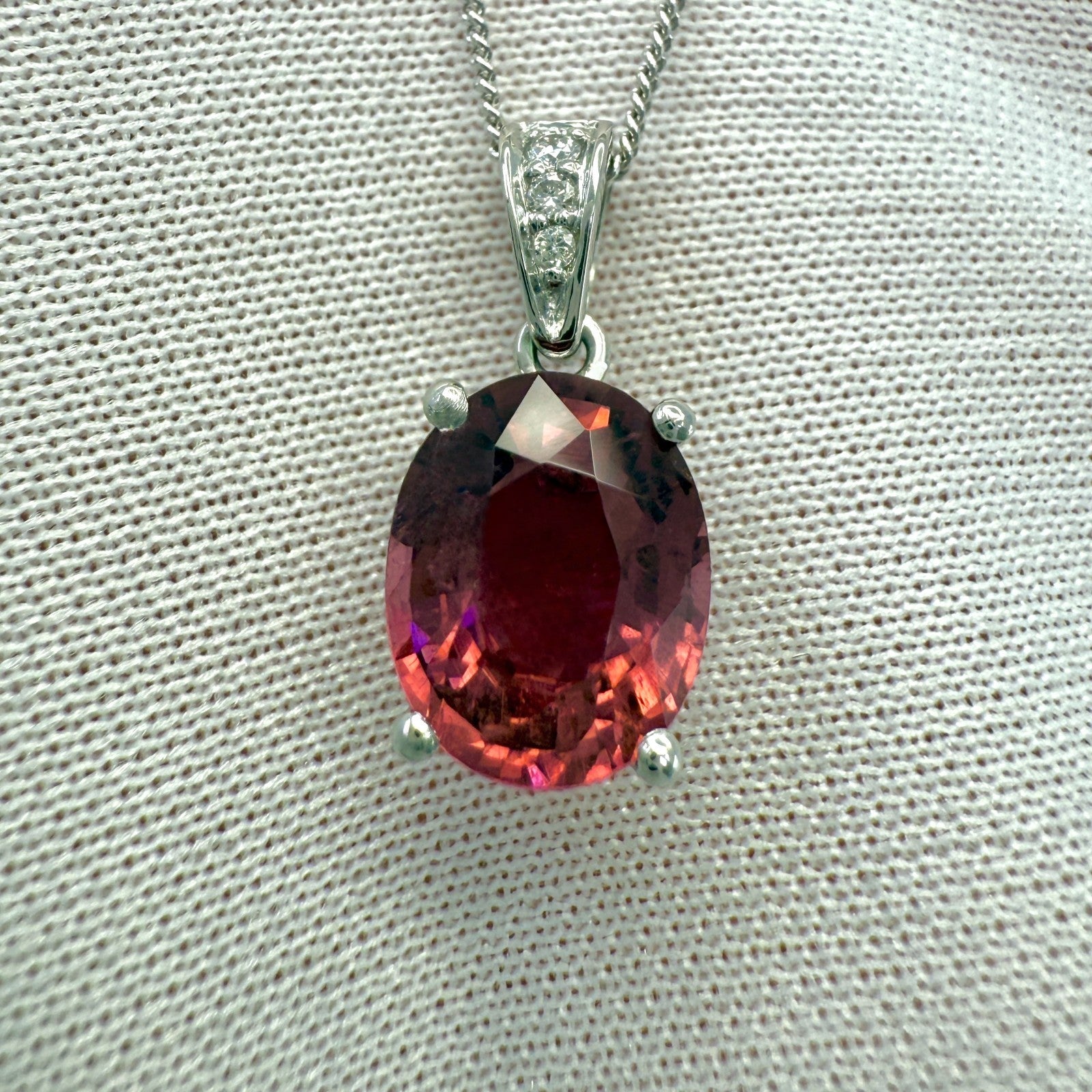 2.53ct Deep Pink Purple Rubellite Tourmaline & Diamond Platinum Pendant Necklace — view 2
