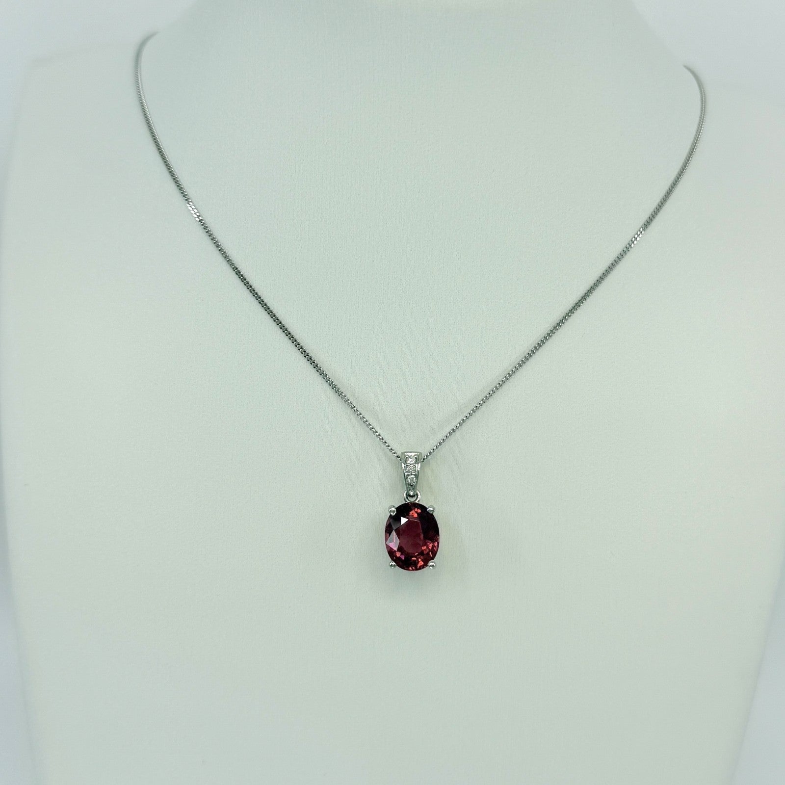 2.53ct Deep Pink Purple Rubellite Tourmaline & Diamond Platinum Pendant Necklace — view 3