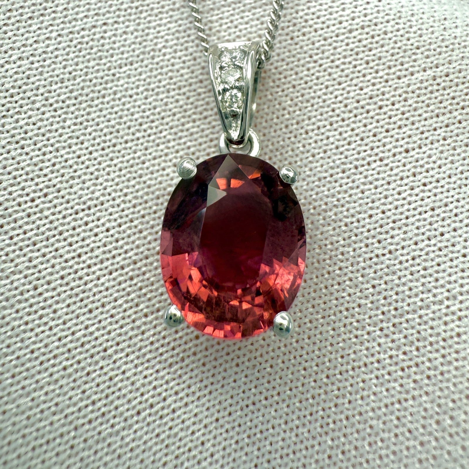 2.53ct Deep Pink Purple Rubellite Tourmaline & Diamond Platinum Pendant Necklace — view 4