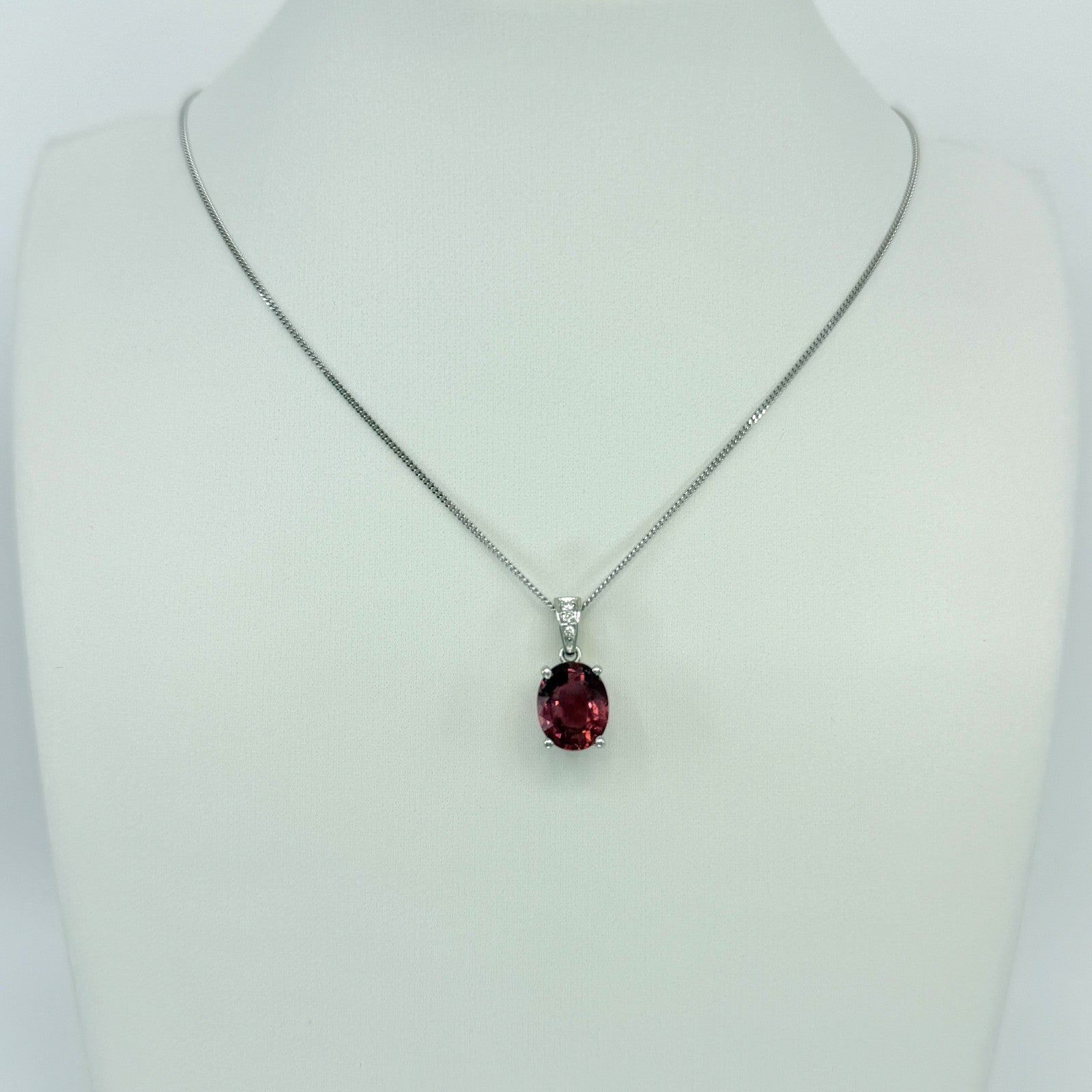 2.53ct Deep Pink Purple Rubellite Tourmaline & Diamond Platinum Pendant Necklace — view 5