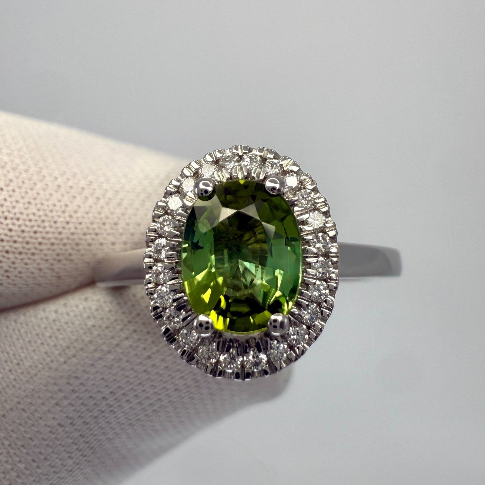 1.10ct IGI Certified Green Paraiba Cuprian Tourmaline Diamond Platinum Halo Ring — view 2
