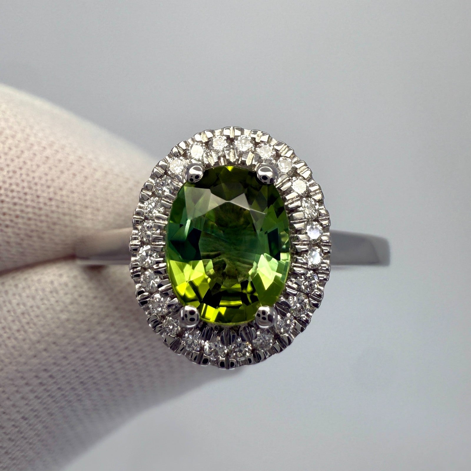 1.10ct IGI Certified Green Paraiba Cuprian Tourmaline Diamond Platinum Halo Ring — view 5