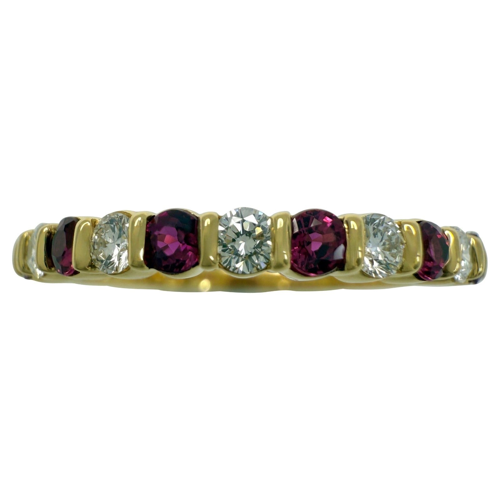 Vintage Tiffany & Co. Round Cut Ruby Diamond 18k Yellow Gold Half Eternity Ring