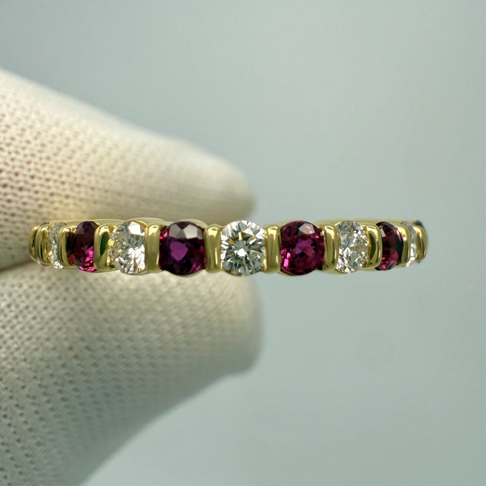 Vintage Tiffany & Co. Round Cut Ruby Diamond 18k Yellow Gold Half Eternity Ring — view 3