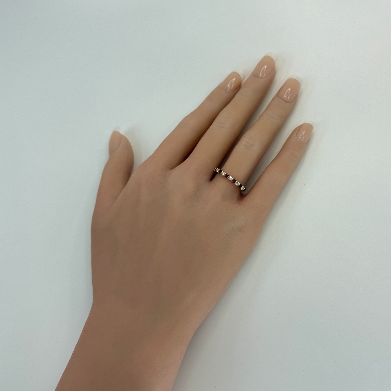 Vintage Tiffany & Co. Round Cut Ruby Diamond 18k Yellow Gold Half Eternity Ring — view 4