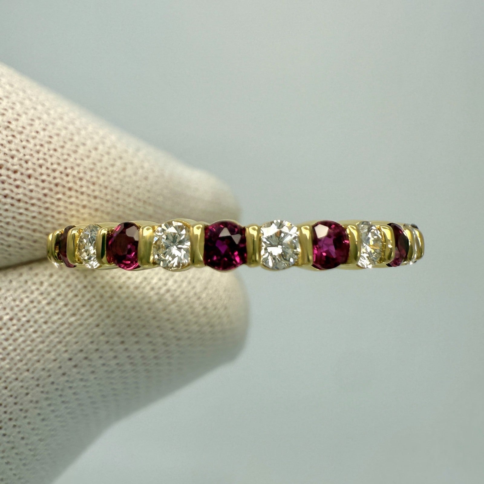 Vintage Tiffany & Co. Round Cut Ruby Diamond 18k Yellow Gold Half Eternity Ring — view 5