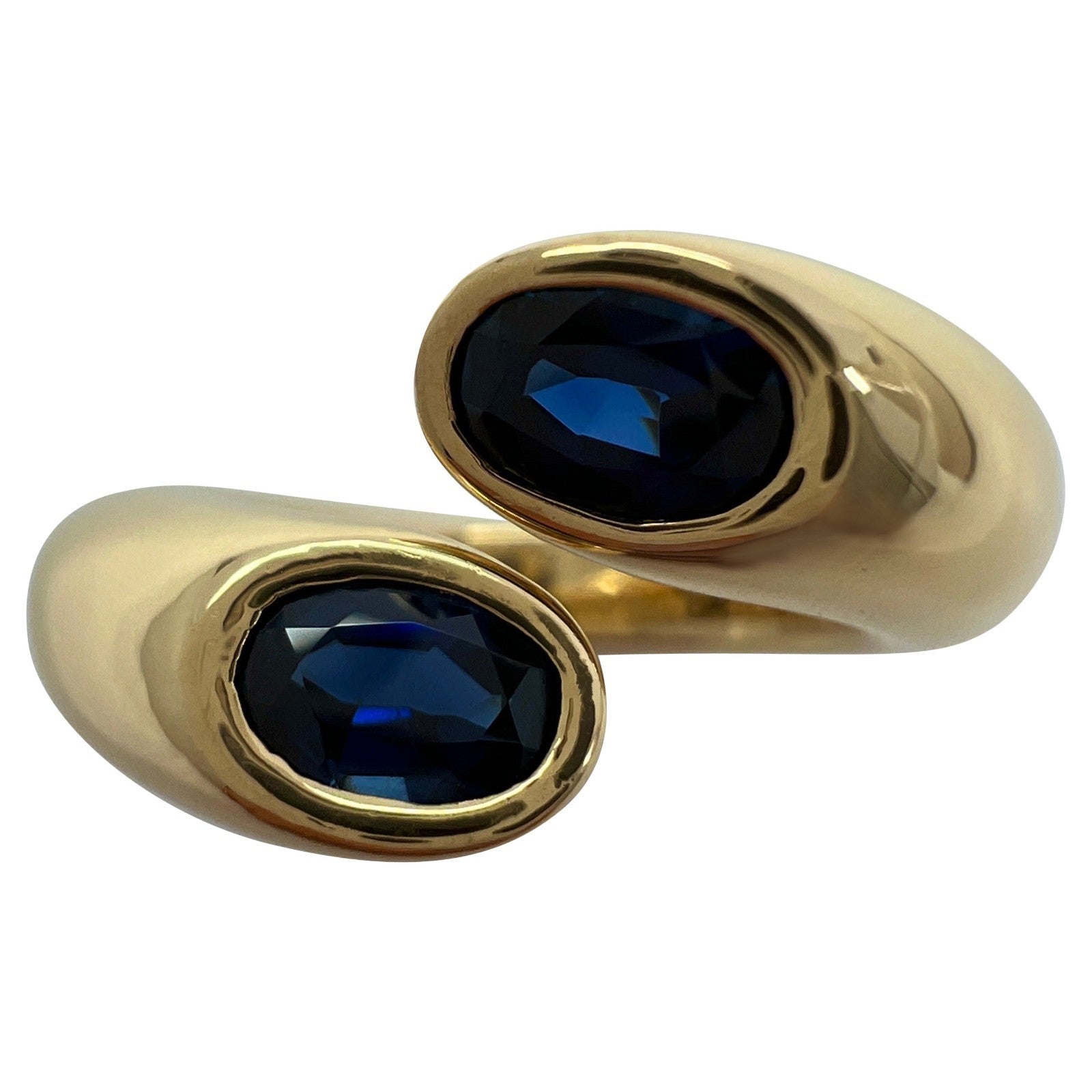 Cartier Deep Blue Sapphire Large Size Oval Cut Ellipse 18k Gold Bypass Ring 49 — view 1