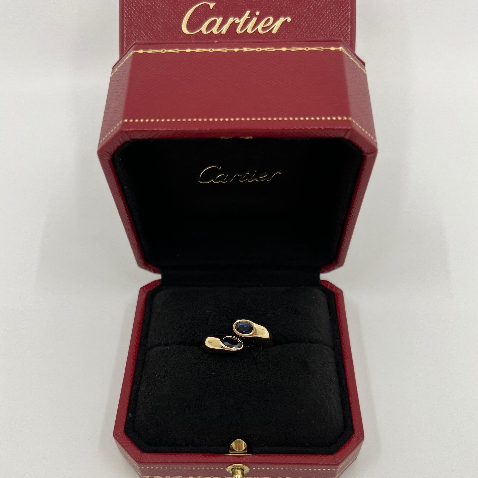 Cartier Deep Blue Sapphire Large Size Oval Cut Ellipse 18k Gold Bypass Ring 49 — view 2