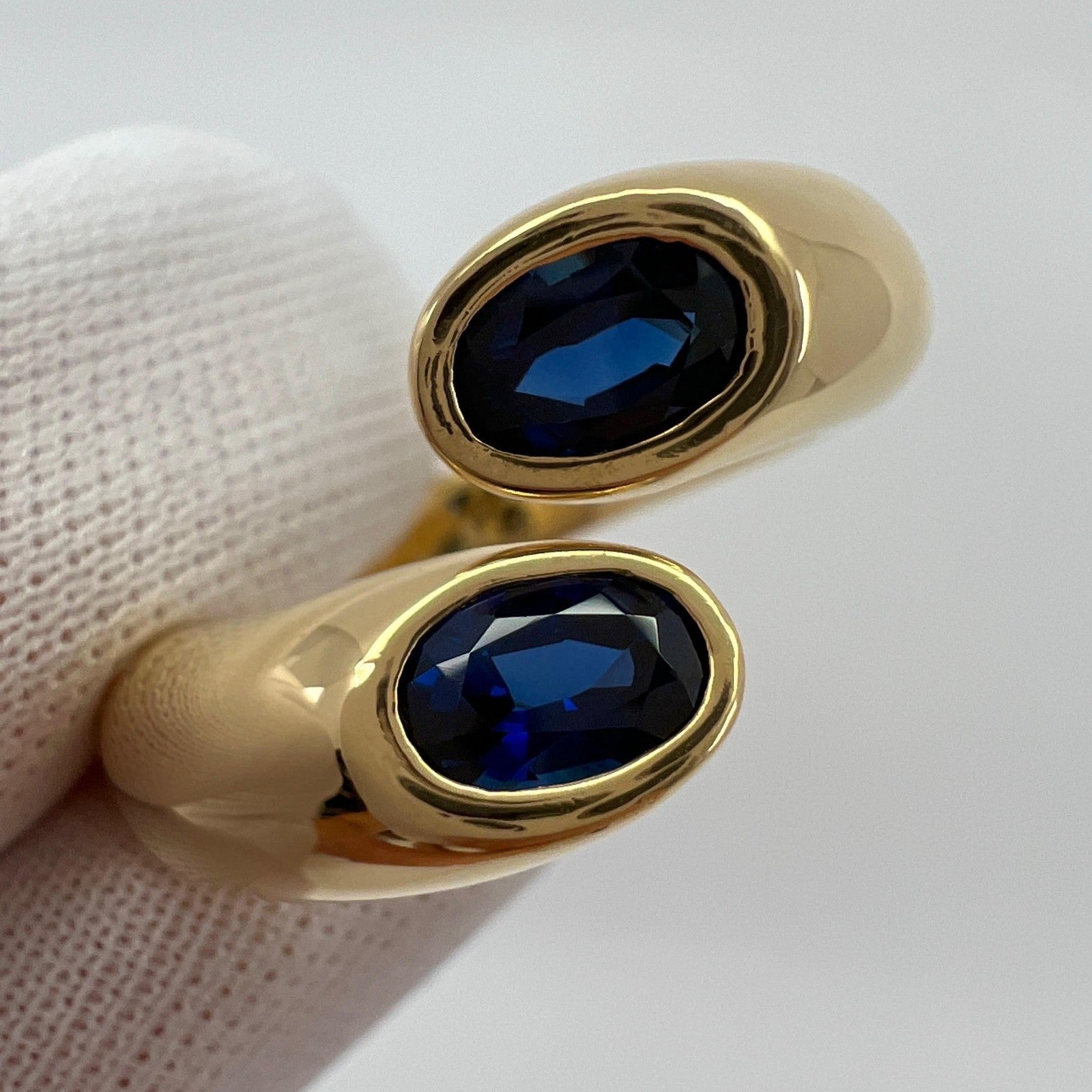 Cartier Deep Blue Sapphire Large Size Oval Cut Ellipse 18k Gold Bypass Ring 49 — view 4