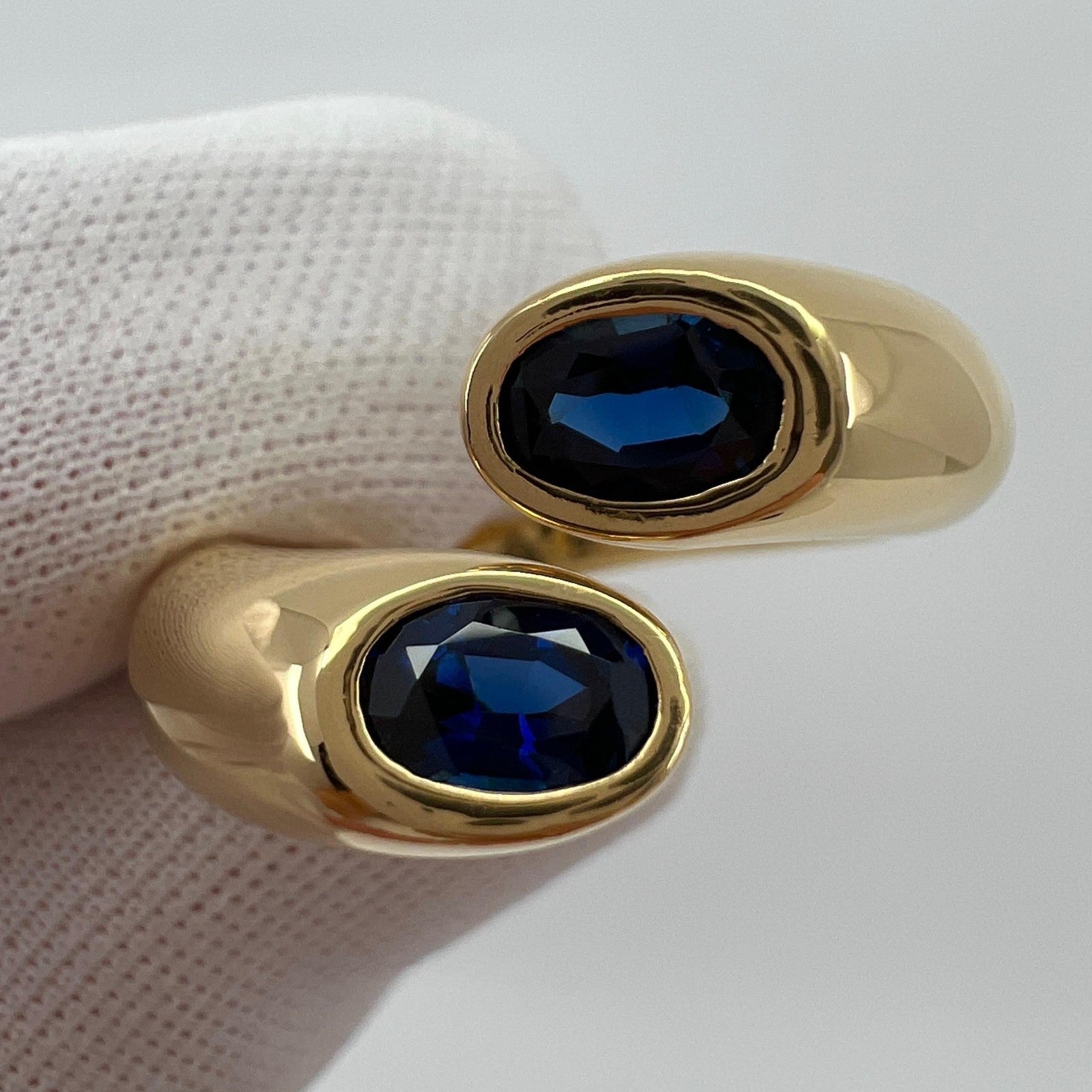 Cartier Deep Blue Sapphire Large Size Oval Cut Ellipse 18k Gold Bypass Ring 49 — view 5