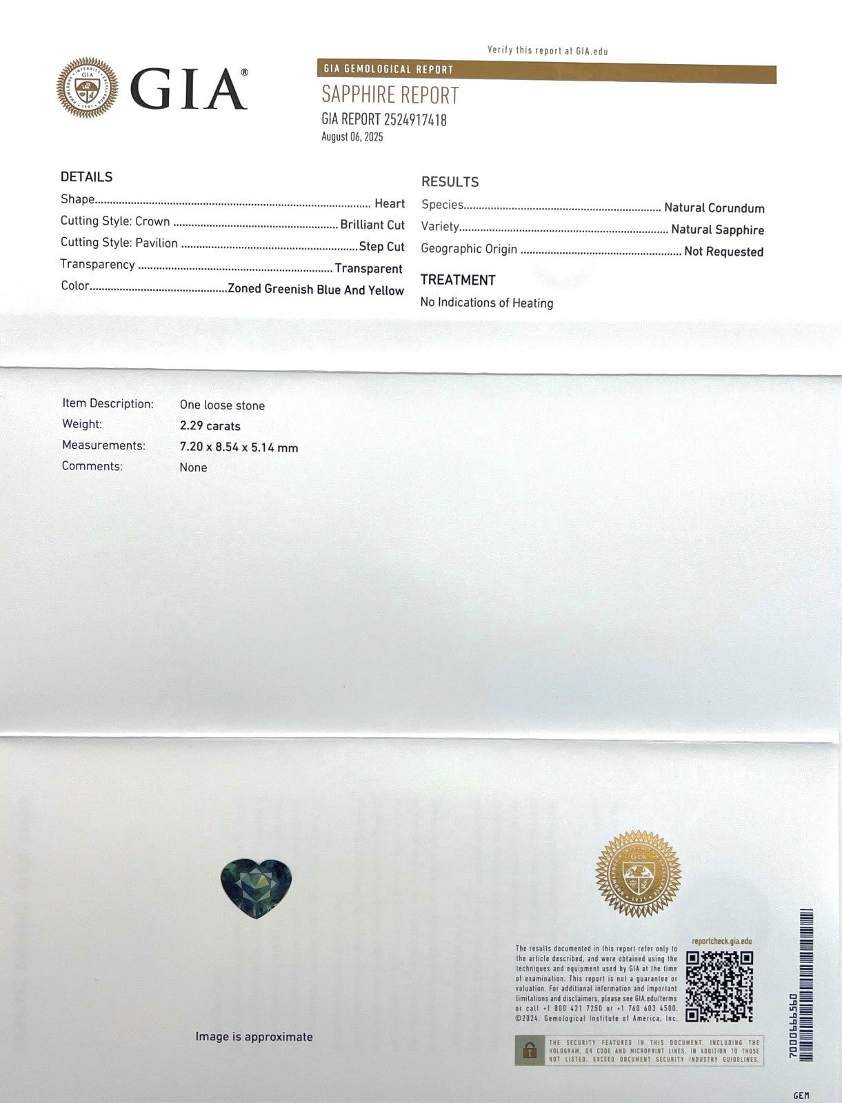 Unique GIA CERTIFIED 2.29ct Sapphire UNTREATED Parti Colour Blue Yellow Heart — view 2
