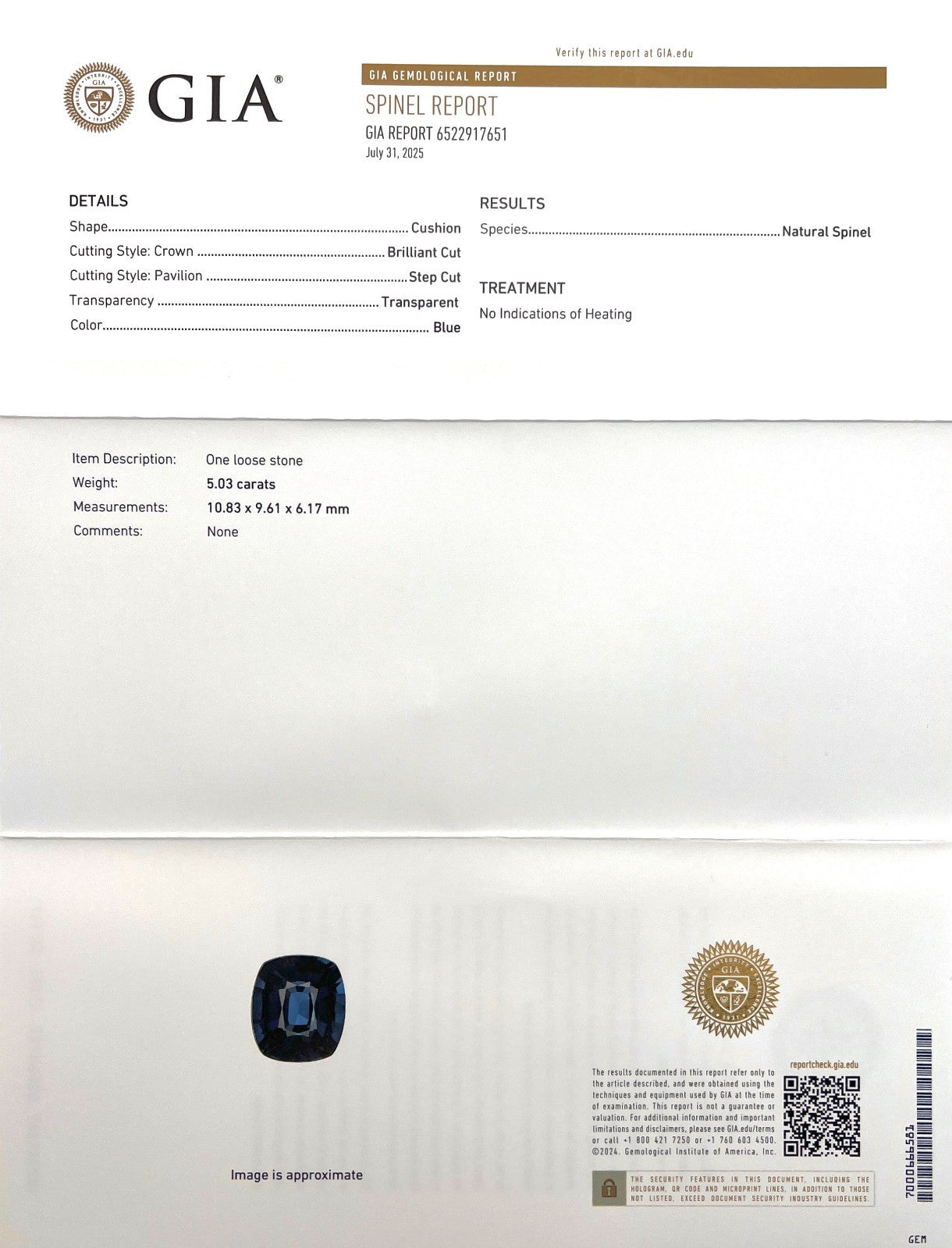 GIA CERTIFIED 5.03ct Natural Blue Spinel UNTREATED Cushion Cut NO HEAT RARE Gem — view 2