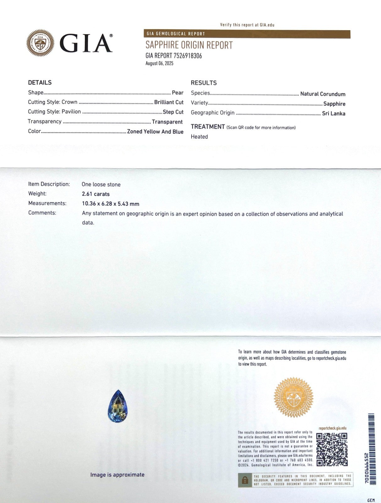 2.61ct Unique GIA CERTIFIED CEYLON Sapphire BI COLOUR Blue Yellow Pear Cut Gem — view 3