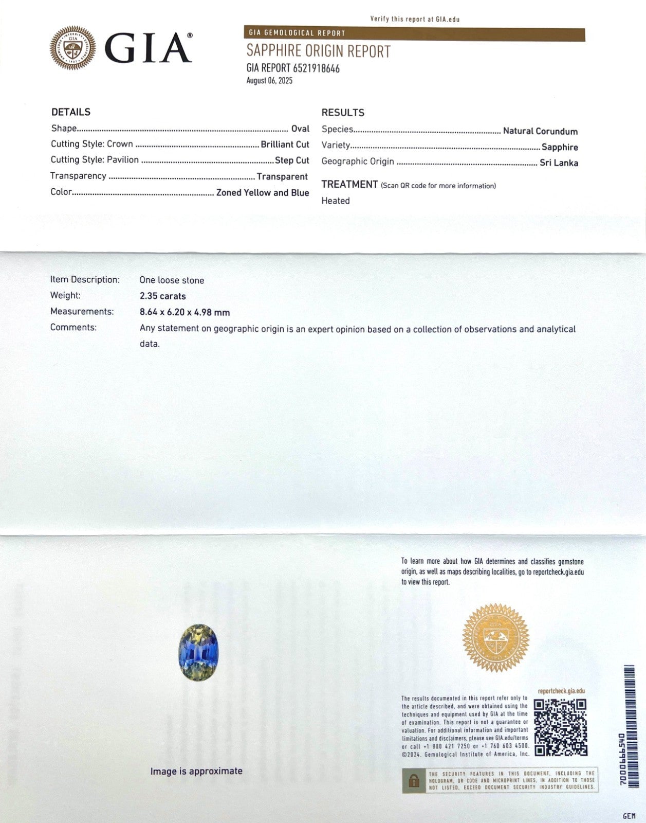 Unique GIA CERTIFIED 2.35ct Ceylon Sapphire Bi COLOUR Yellow Blue Oval Cut RARE — view 3