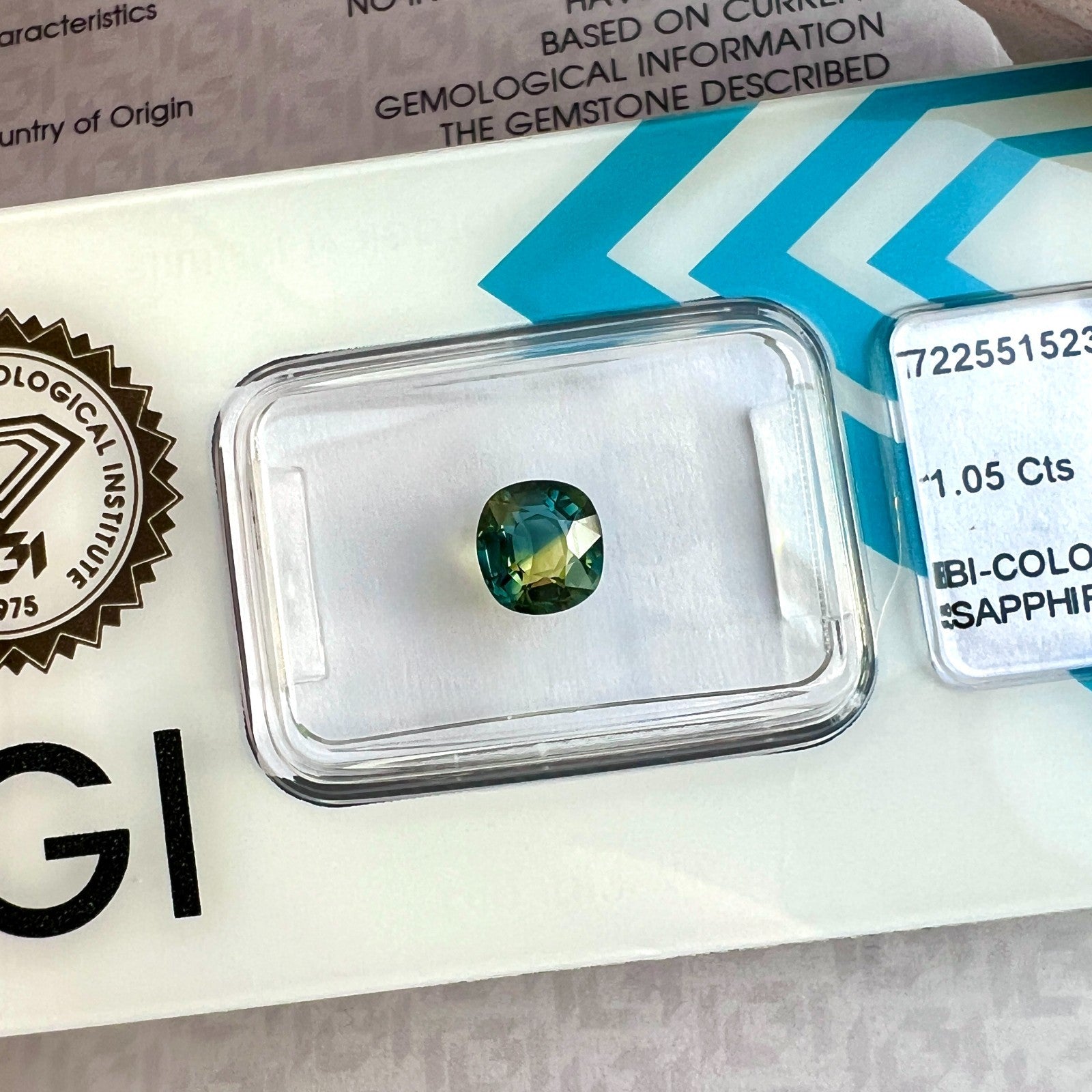 Unique 1.05ct IGI CERTIFIED Bi Colour Sapphire Yellow Blue AUSTRALIAN Untreated