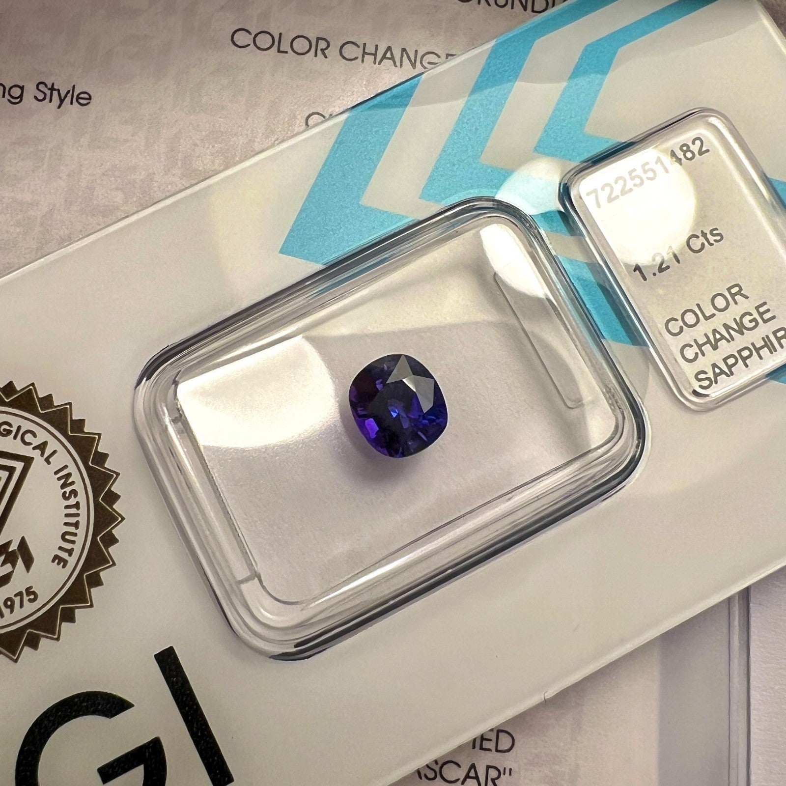 IGI CERTIFIED 1.21ct Colour Change Sapphire DEEP Purple Blue Cushion Cut RARE — view 2