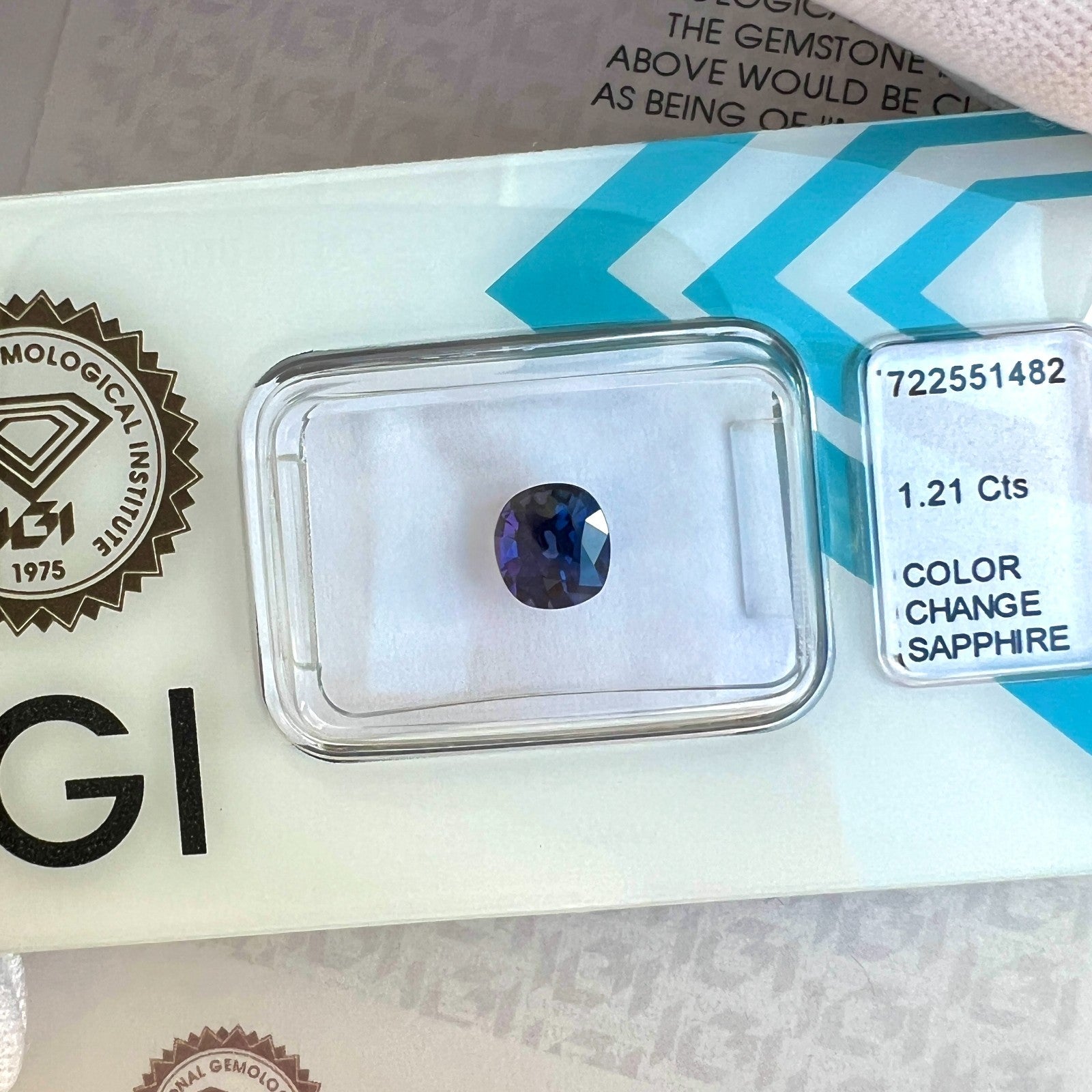 IGI CERTIFIED 1.21ct Colour Change Sapphire DEEP Purple Blue Cushion Cut RARE — view 4