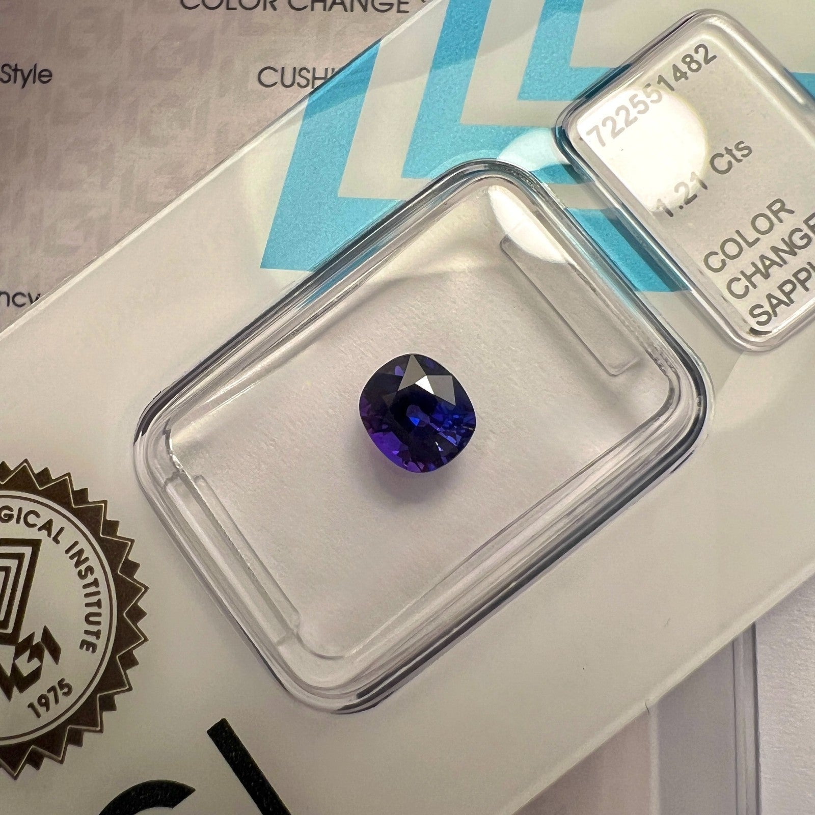 IGI CERTIFIED 1.21ct Colour Change Sapphire DEEP Purple Blue Cushion Cut RARE — view 5