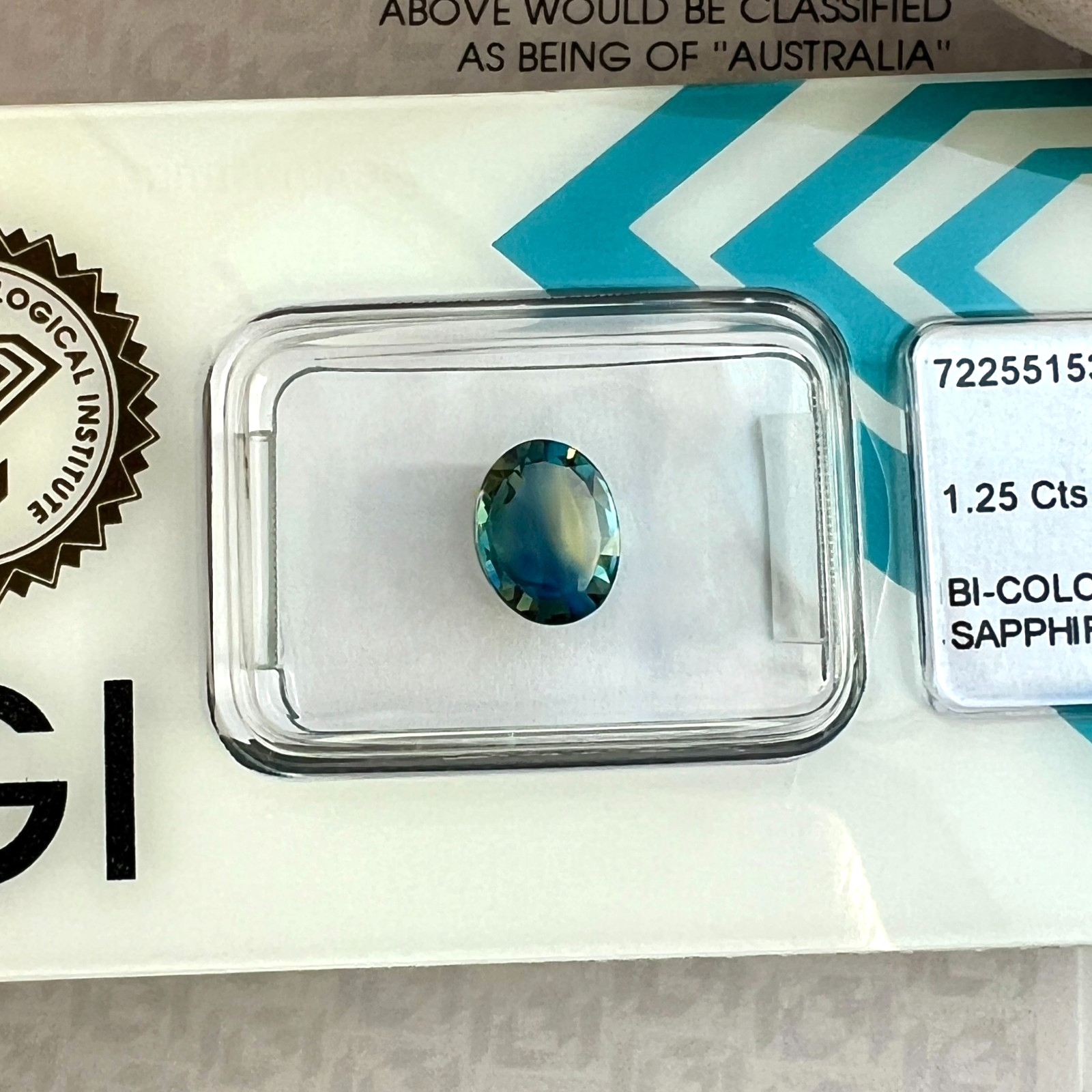 IGI CERTIFIED 1.25ct AUSTRALIA Bi Colour Blue Yellow Sapphire UNTREATED Oval Cut — view 1