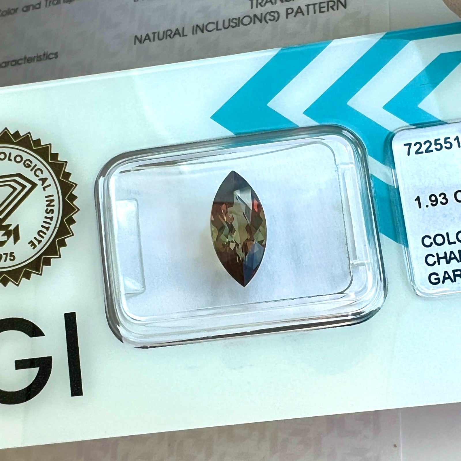 IGI CERTIFIED 1.93ct NATURAL Colour Change Garnet Marquise Cut RARE Gemstone — view 1