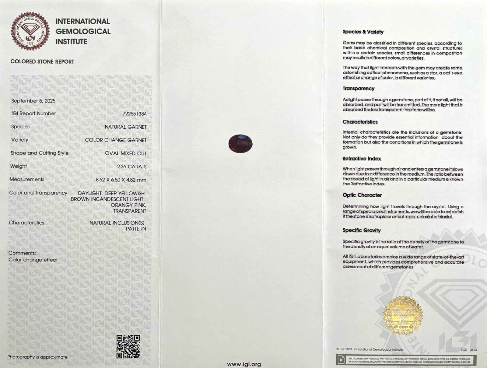 IGI CERTIFIED 2.36ct NATURAL Colour Change Garnet Pink Purple Oval Cut RARE Gem — view 3