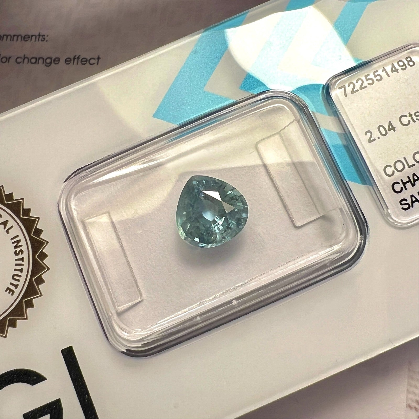 IGI CERTIFIED 2.04ct Colour Change Green Blue THAI Sapphire Pear Cut RARE Gem — view 2