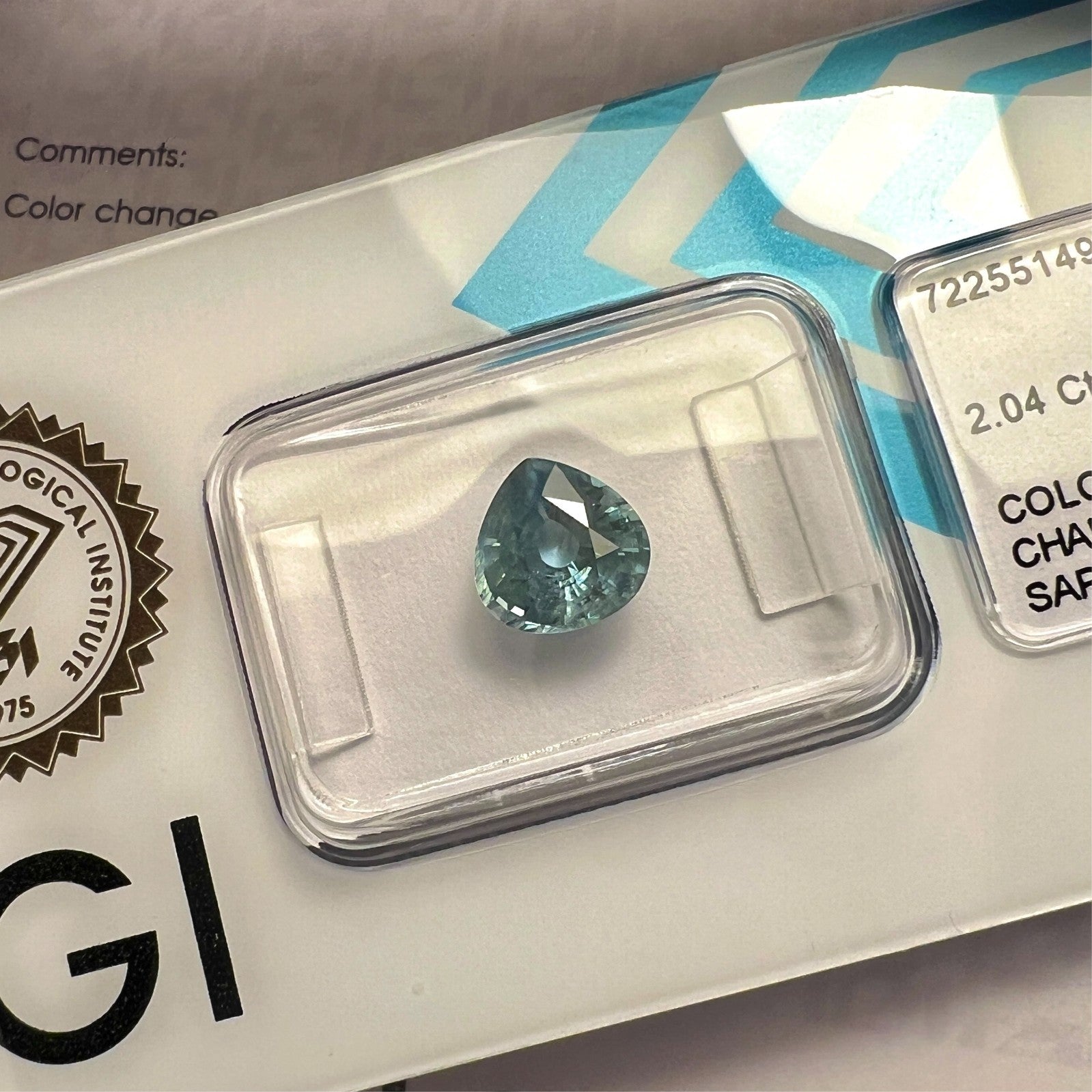 IGI CERTIFIED 2.04ct Colour Change Green Blue THAI Sapphire Pear Cut RARE Gem — view 5