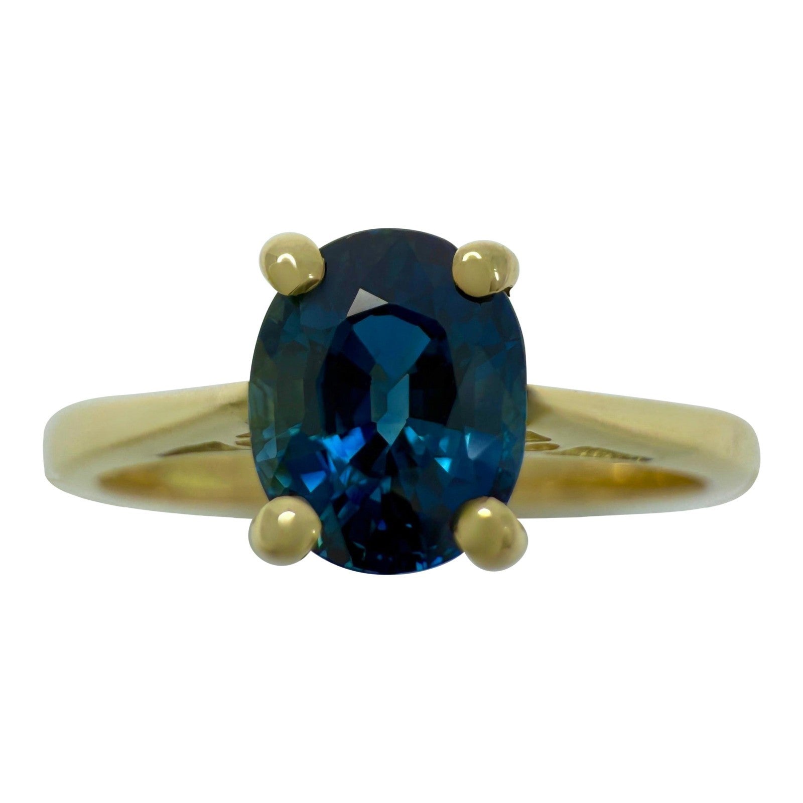 Natural 1.00ct Deep Royal Blue Sapphire Oval Cut 18k Yellow Gold Solitaire Ring — view 1