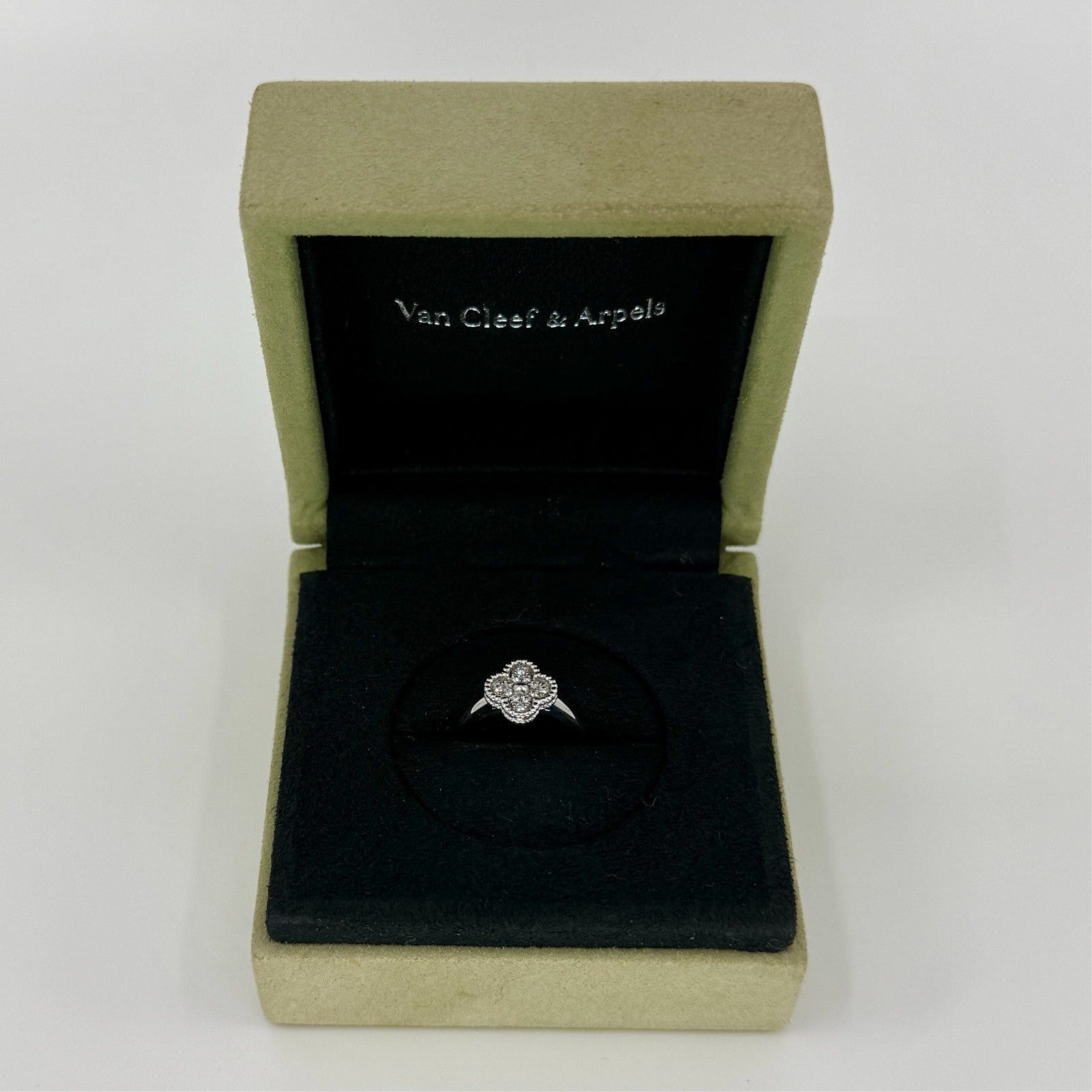 Vintage Van Cleef & Arpels Sweet Alhambra Diamond 18k White Gold Ring Certified — view 2