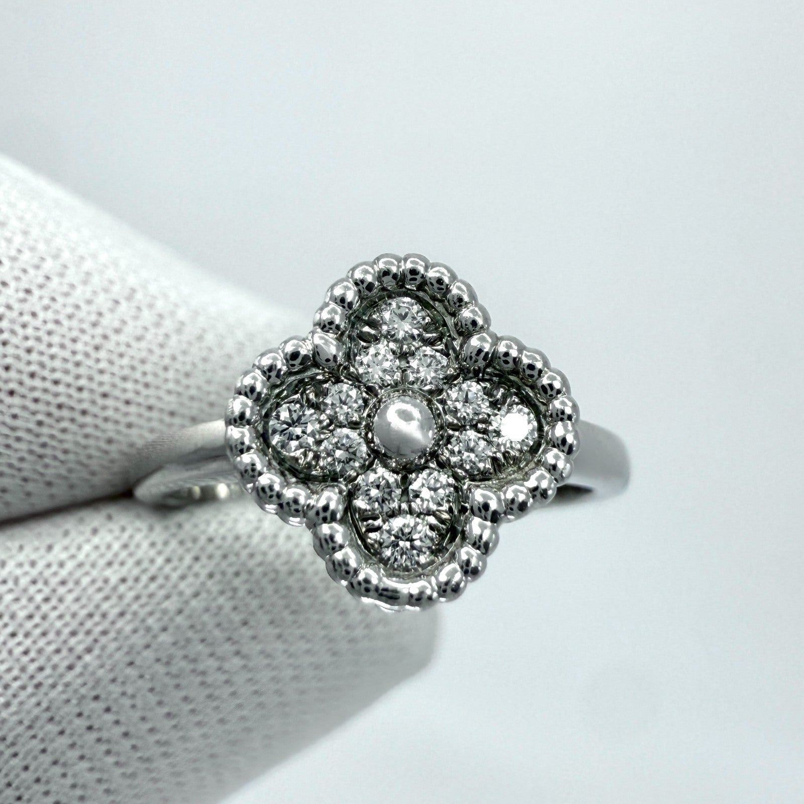 Vintage Van Cleef & Arpels Sweet Alhambra Diamond 18k White Gold Ring Certified — view 3