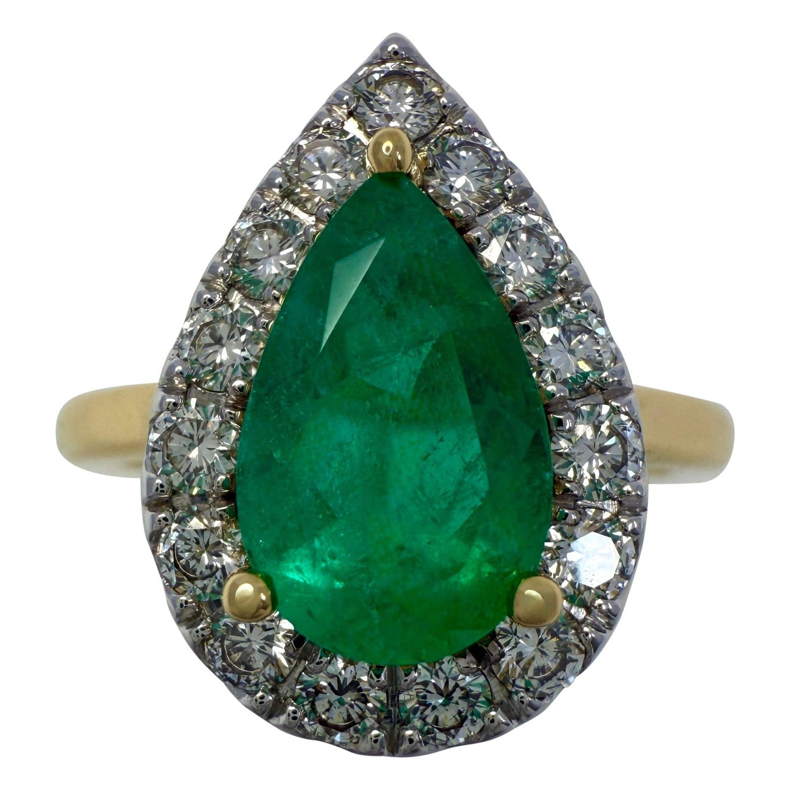 2.24ct GIA Certified Colombian Emerald & Diamond 18k Yellow White Gold Halo Ring — view 1
