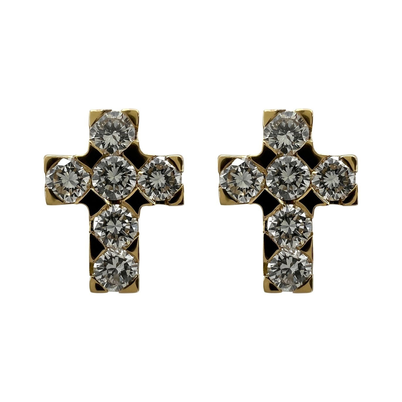 Rare Vintage Van Cleef & Arpels Mini Cross Diamond 18K Yellow Gold Earring Studs