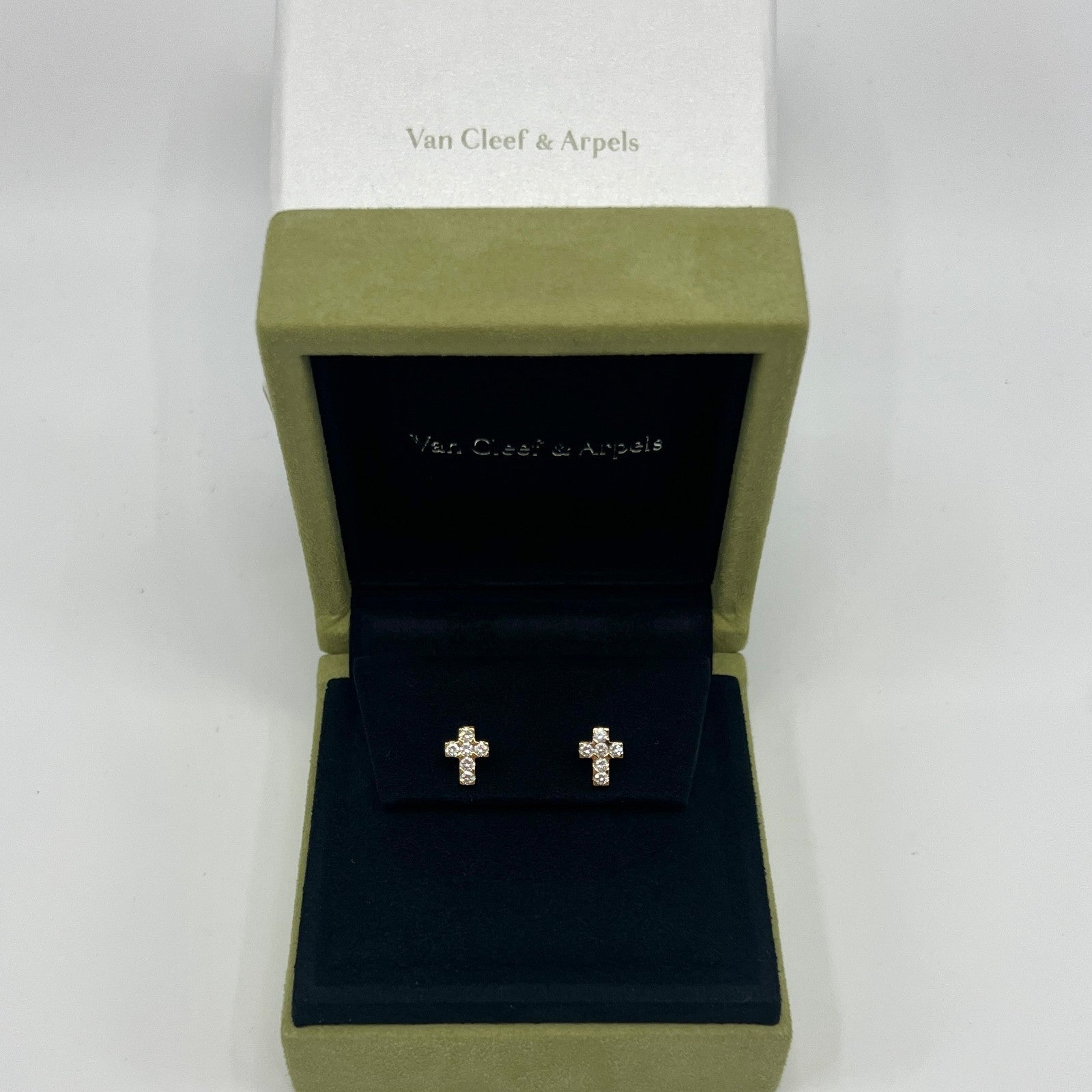 Rare Vintage Van Cleef & Arpels Mini Cross Diamond 18K Yellow Gold Earring Studs — view 2