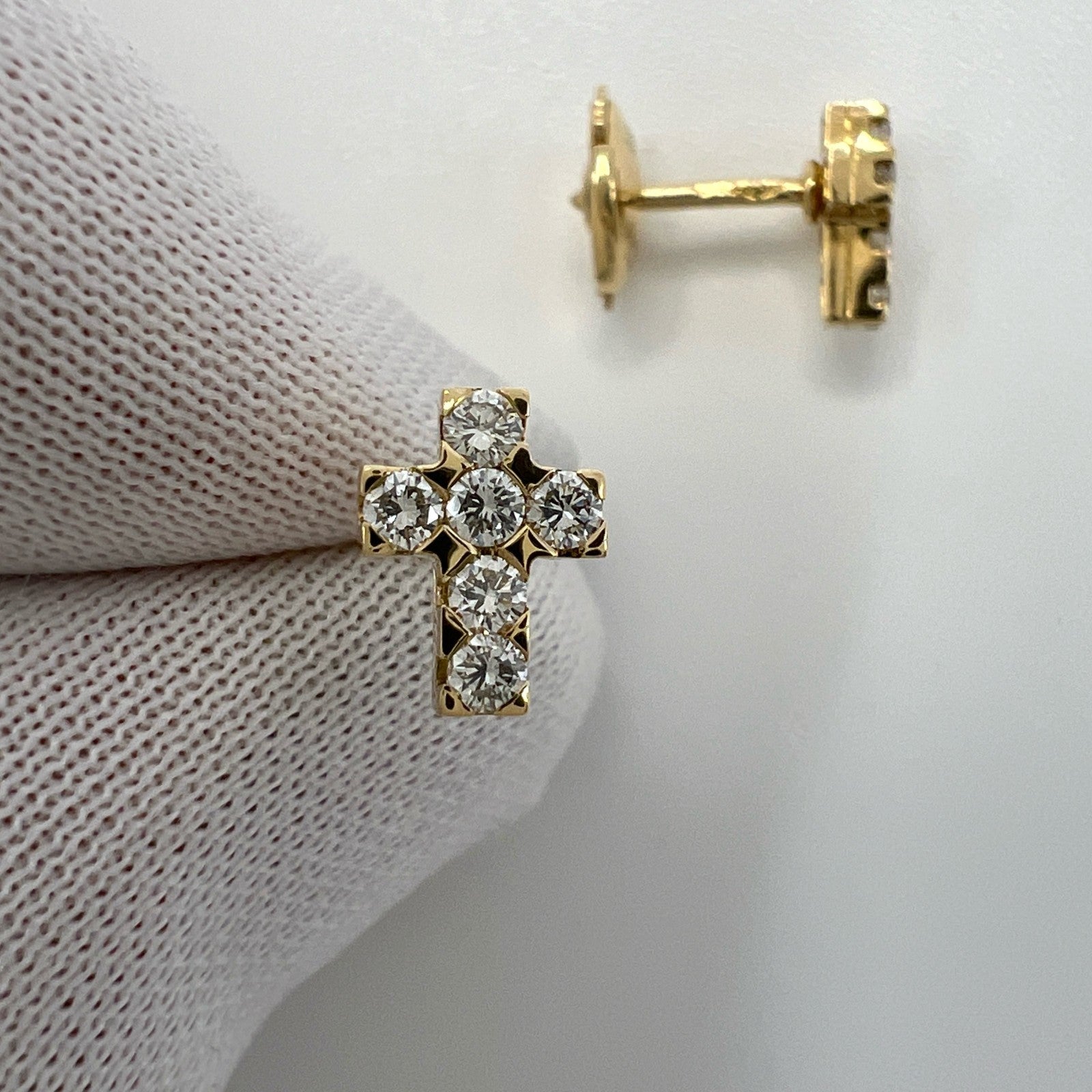 Rare Vintage Van Cleef & Arpels Mini Cross Diamond 18K Yellow Gold Earring Studs — view 4