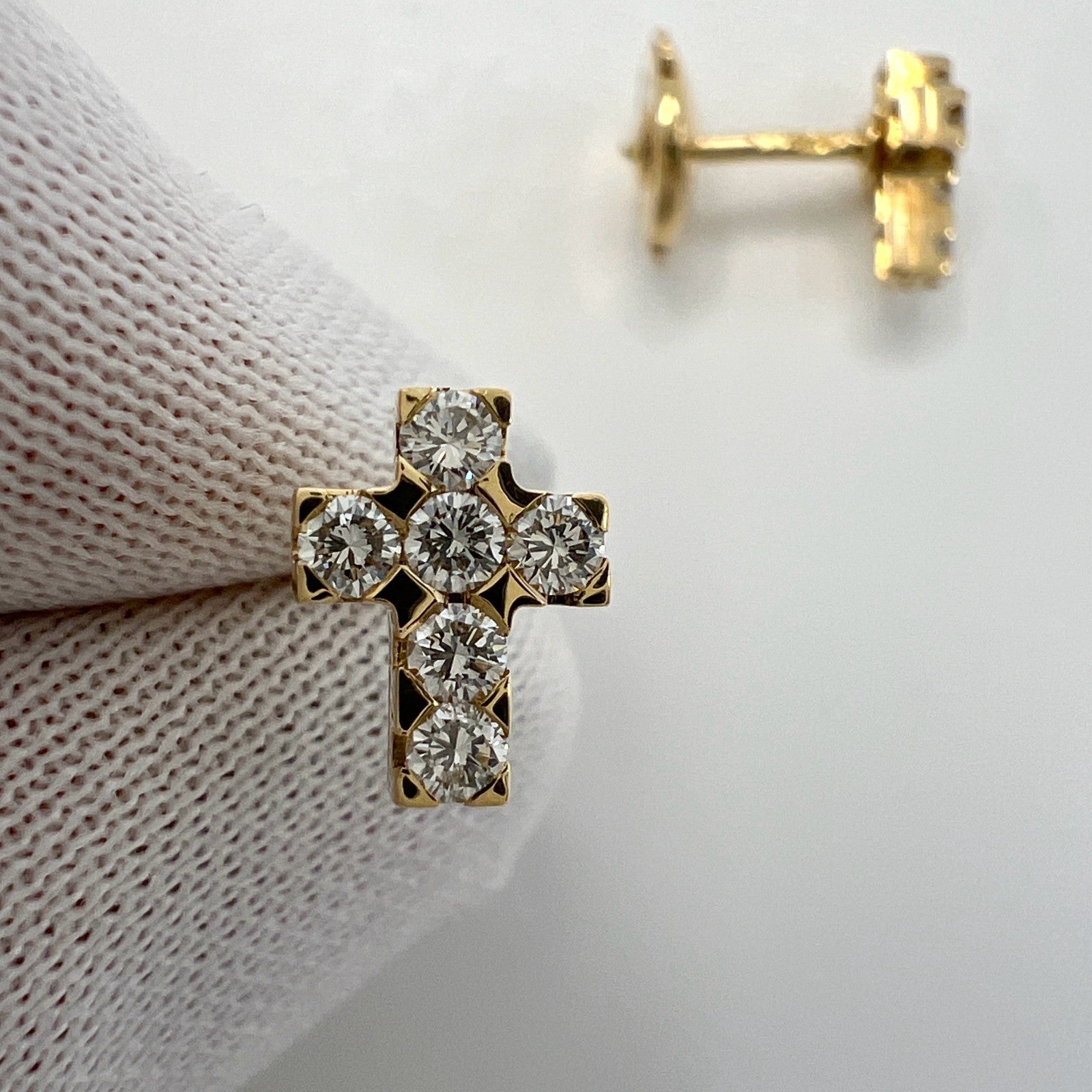 Rare Vintage Van Cleef & Arpels Mini Cross Diamond 18K Yellow Gold Earring Studs — view 5