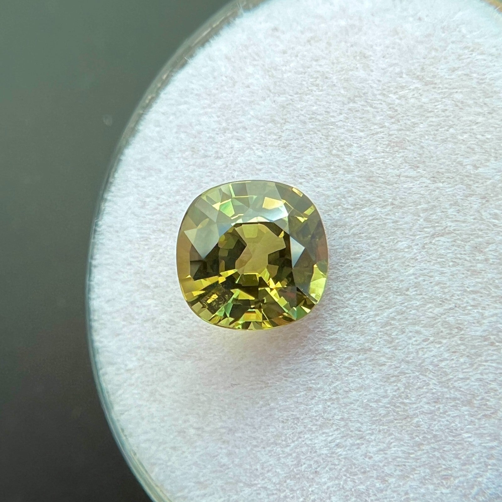 1.56ct GIA CERTIFIED Yellow Green CHRYSOBERYL Cushion Cut Gem 6.7x6.7mm — view 5