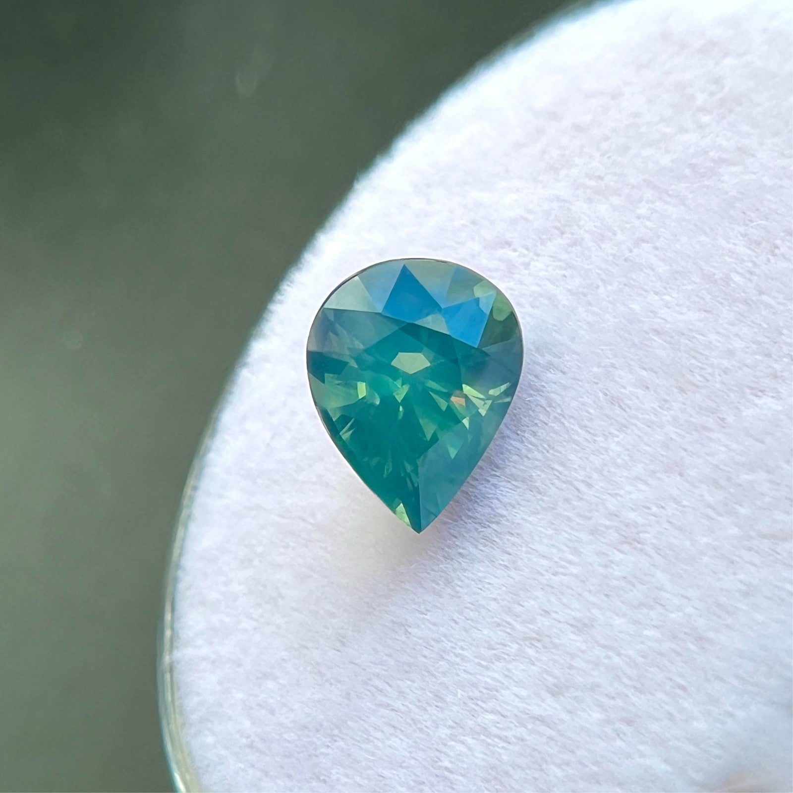 1.44ct GIA CERTIFIED Hazy Green Blue Sapphire Blue Pear Teardrop 7.4x5.8mm Gem — view 3