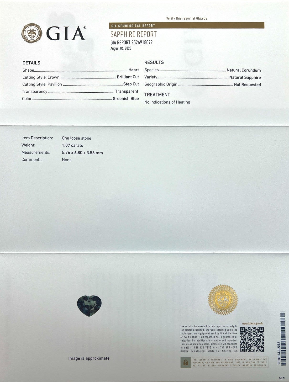GIA CERTIFIED 1.07ct Deep Green Blue Sapphire UNTREATED Heart Cut Unique Gem — view 3