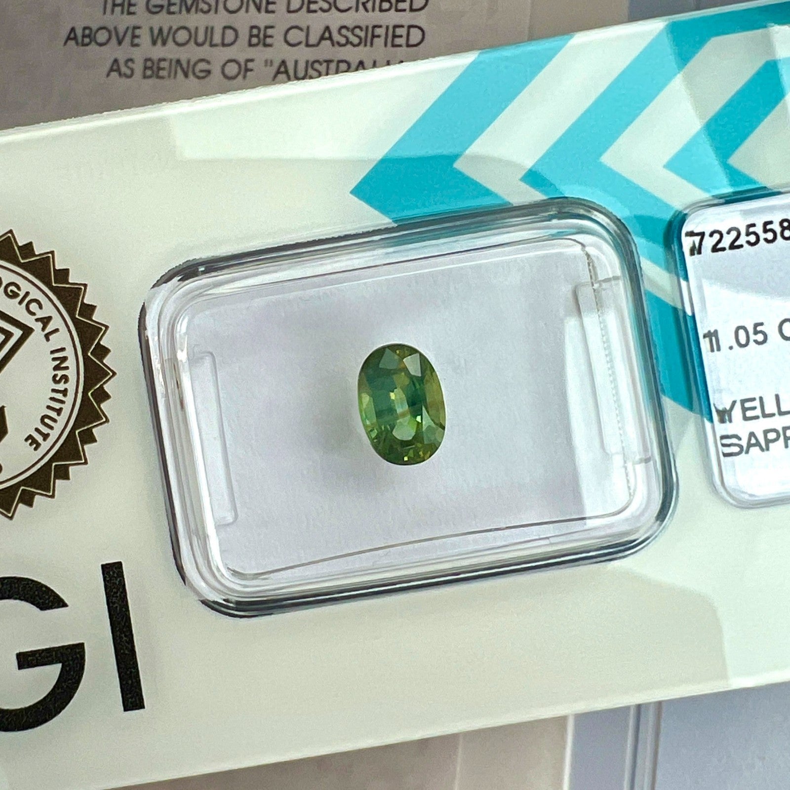 IGI CERTIFIED 1.05ct AUSTRALIA Green Yellow NATURAL Sapphire UNTREATED Oval Cut — view 4