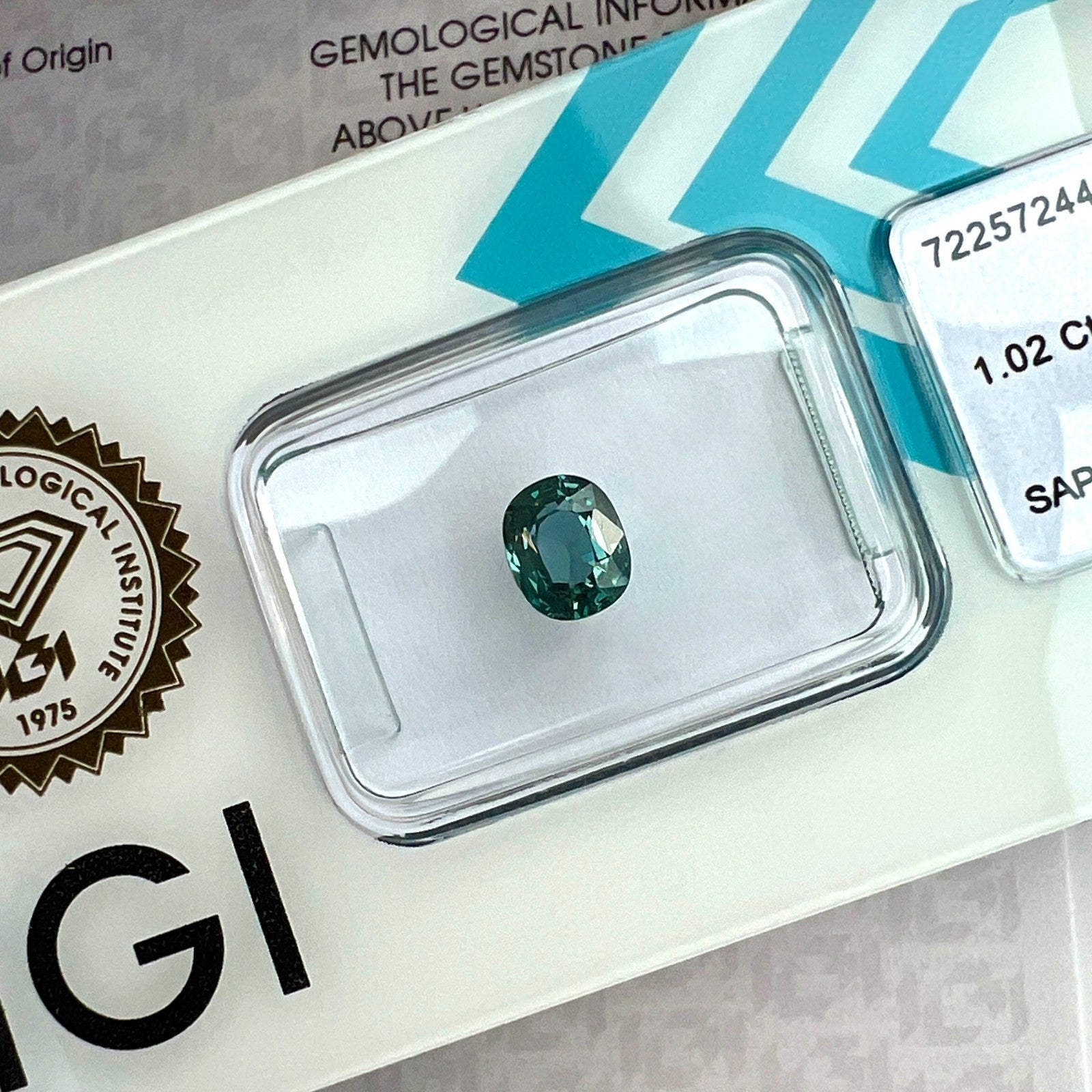 Fine IGI CERTIFIED 1.02ct Untreated AUSTRALIAN Green Blue TEAL Sapphire Oval Cut — view 1