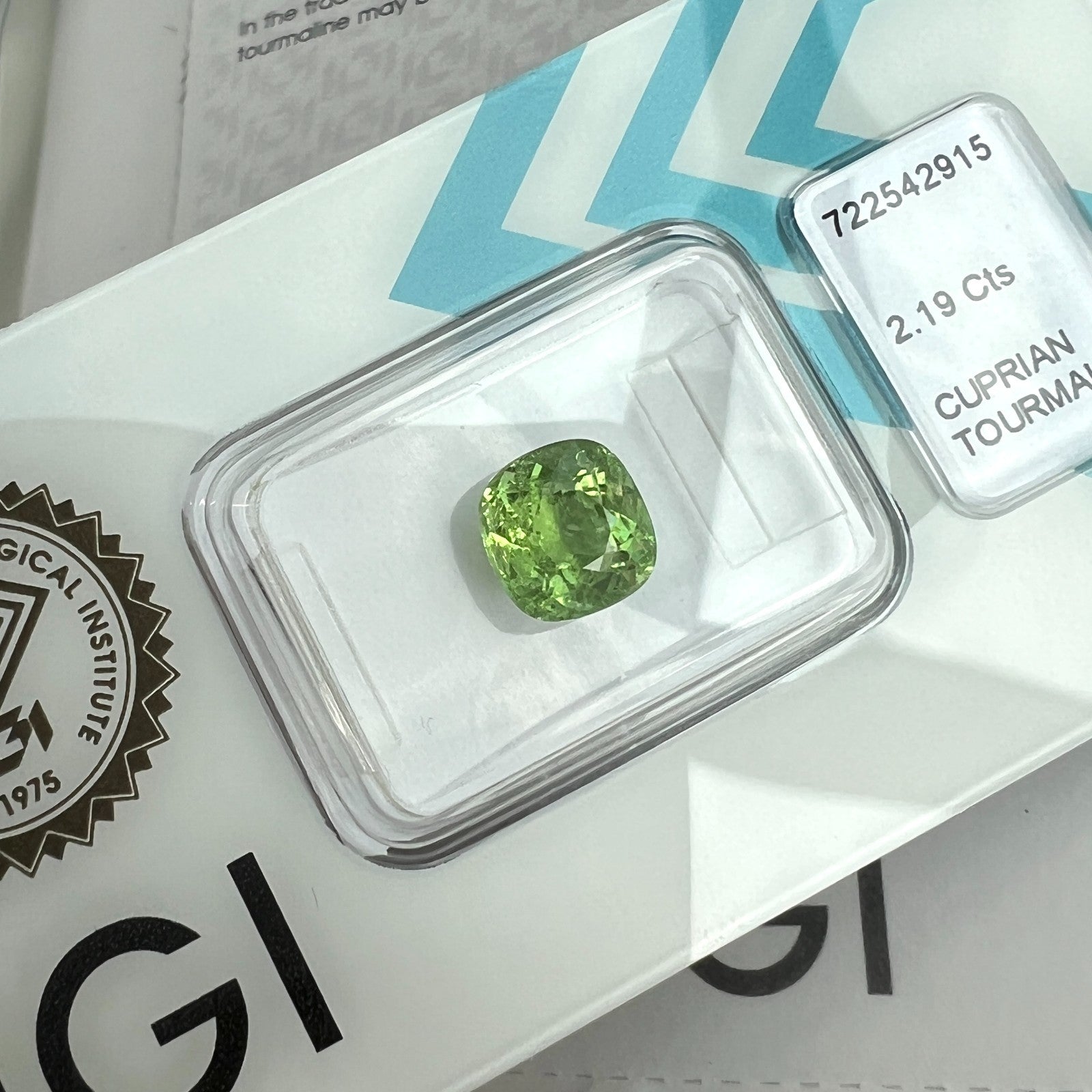 2.19ct IGI CERTIFIED Fine NATURAL Cuprian PARAIBA Tourmaline Cushion Cut RARE