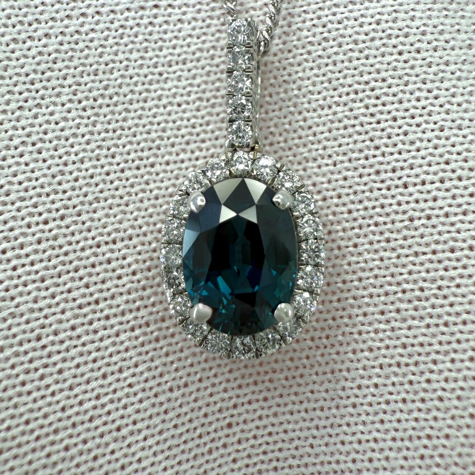 GIA Certified Unheated 1.19ct Blue Sapphire & Diamond Platinum Pendant Necklace — view 3