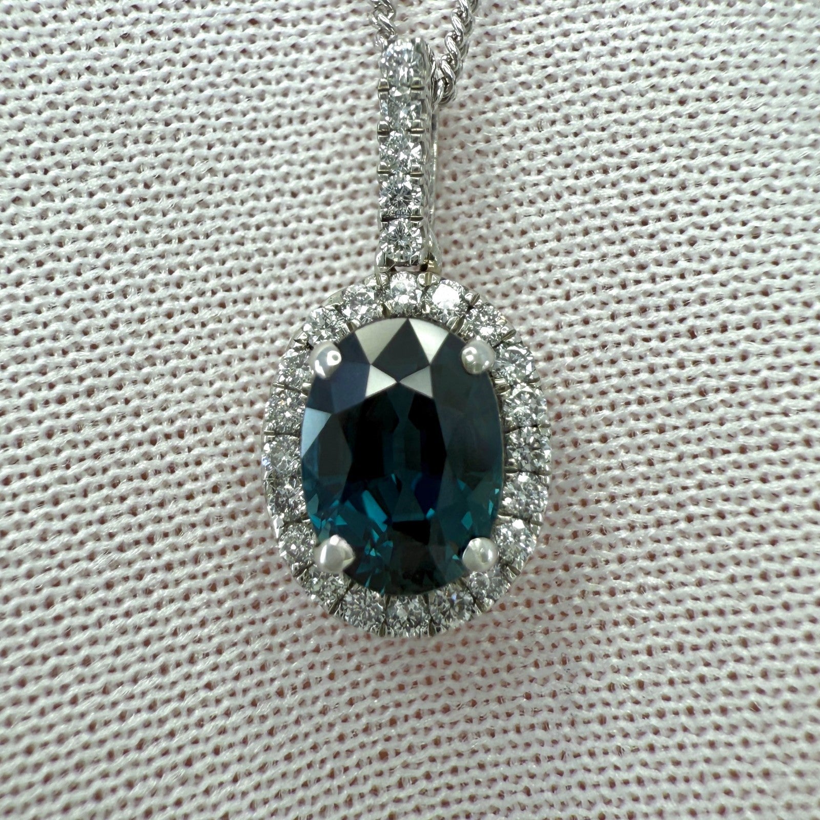 GIA Certified Unheated 1.19ct Blue Sapphire & Diamond Platinum Pendant Necklace — view 4