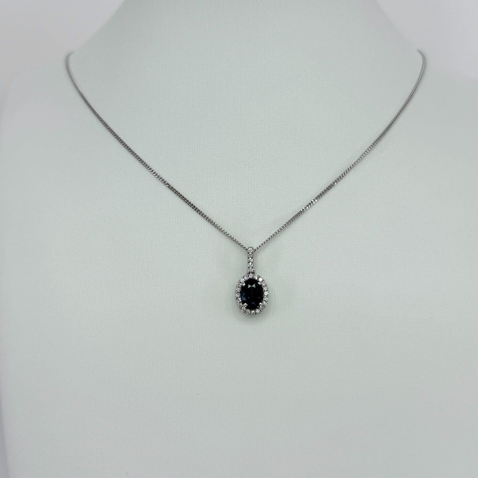 GIA Certified Unheated 1.19ct Blue Sapphire & Diamond Platinum Pendant Necklace — view 5
