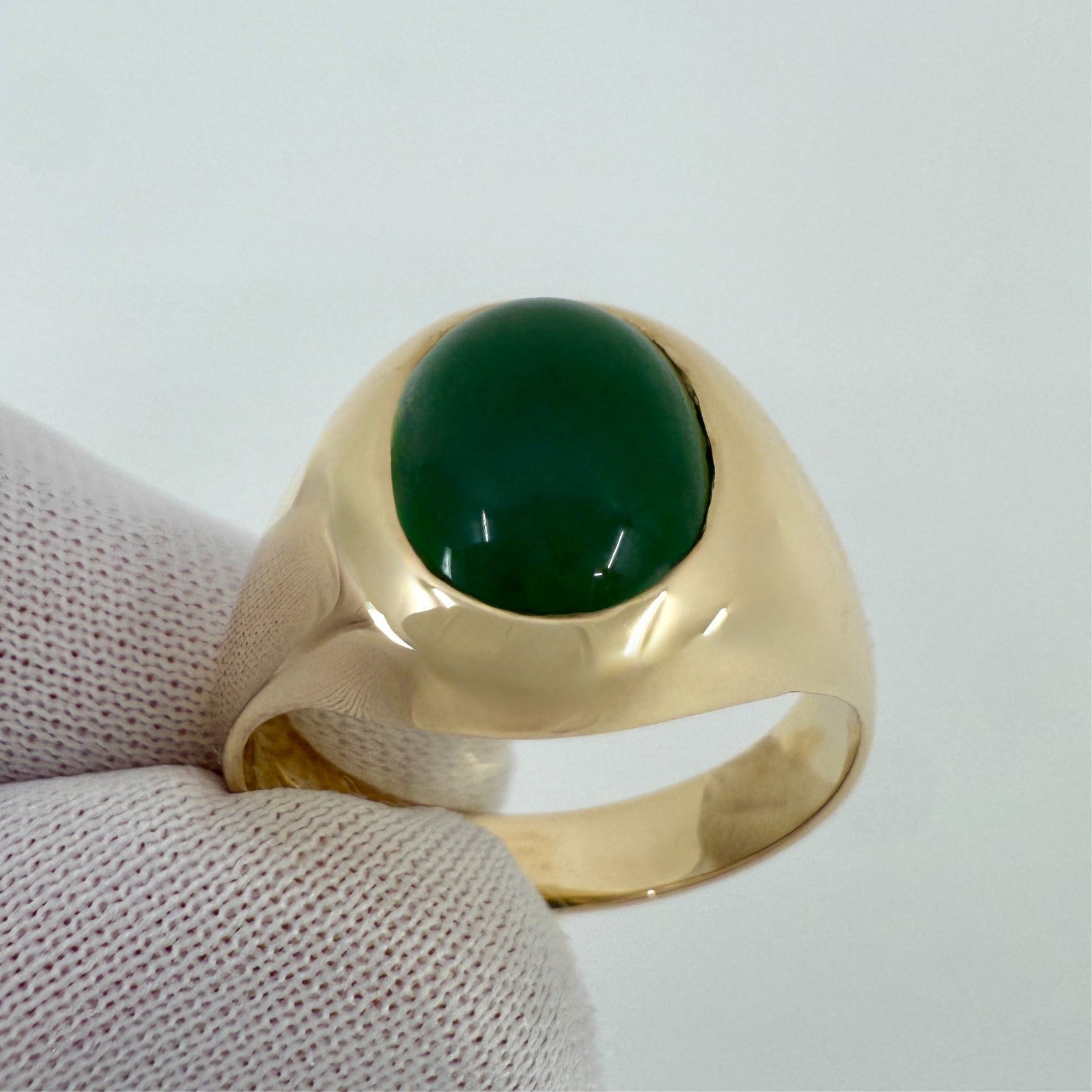 3.20ct GIA Certified Jadeite A Grade Jade Untreated Yellow Gold Oval Signet Ring — view 4