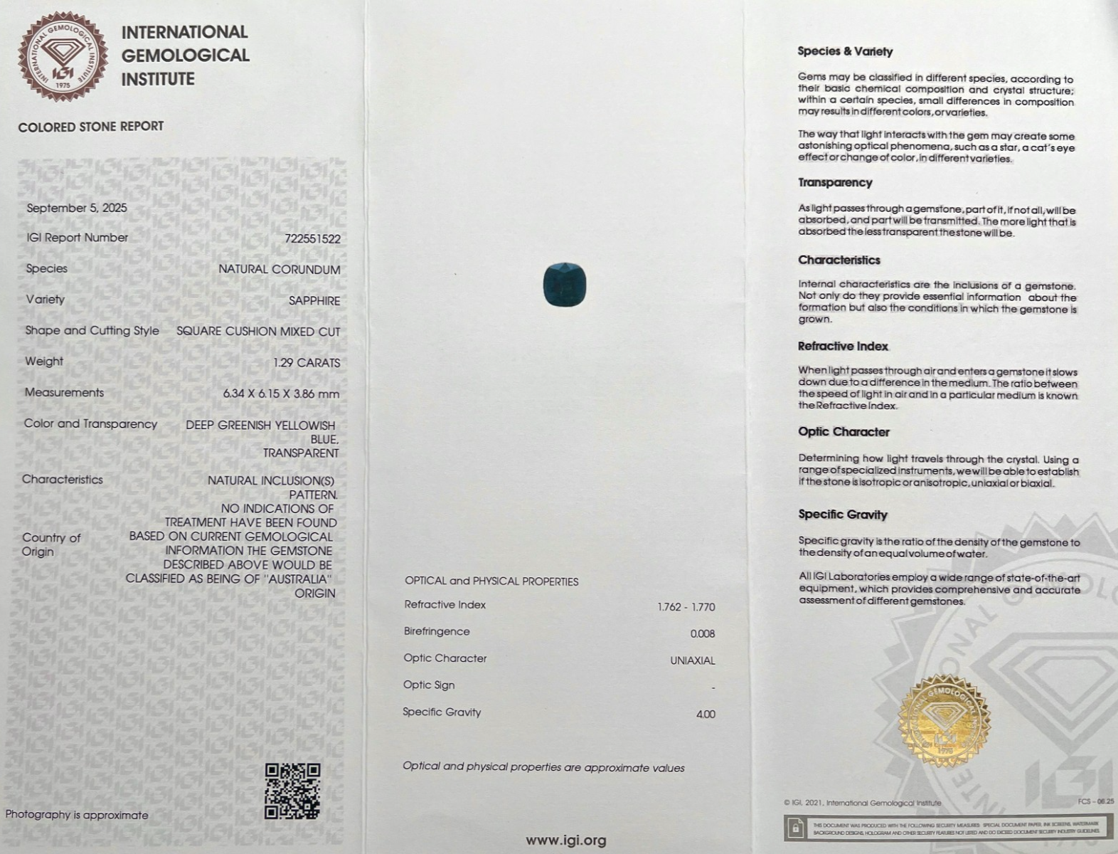 1.29ct IGI CERTIFIED Bi Colour Sapphire Blue Green Yellow AUSTRALIAN Untreated — view 2